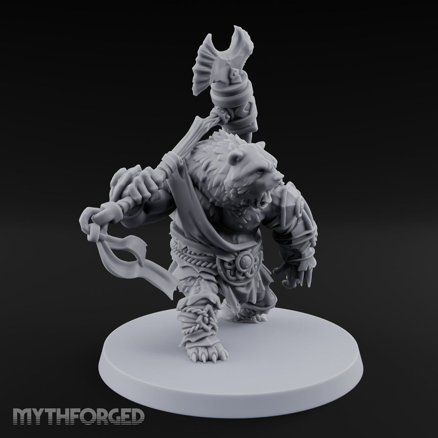 Axe Overhead Swinging Ursine Barbarian Miniature for Dungeons and Dragons, Pathfinder or other TTRPGs