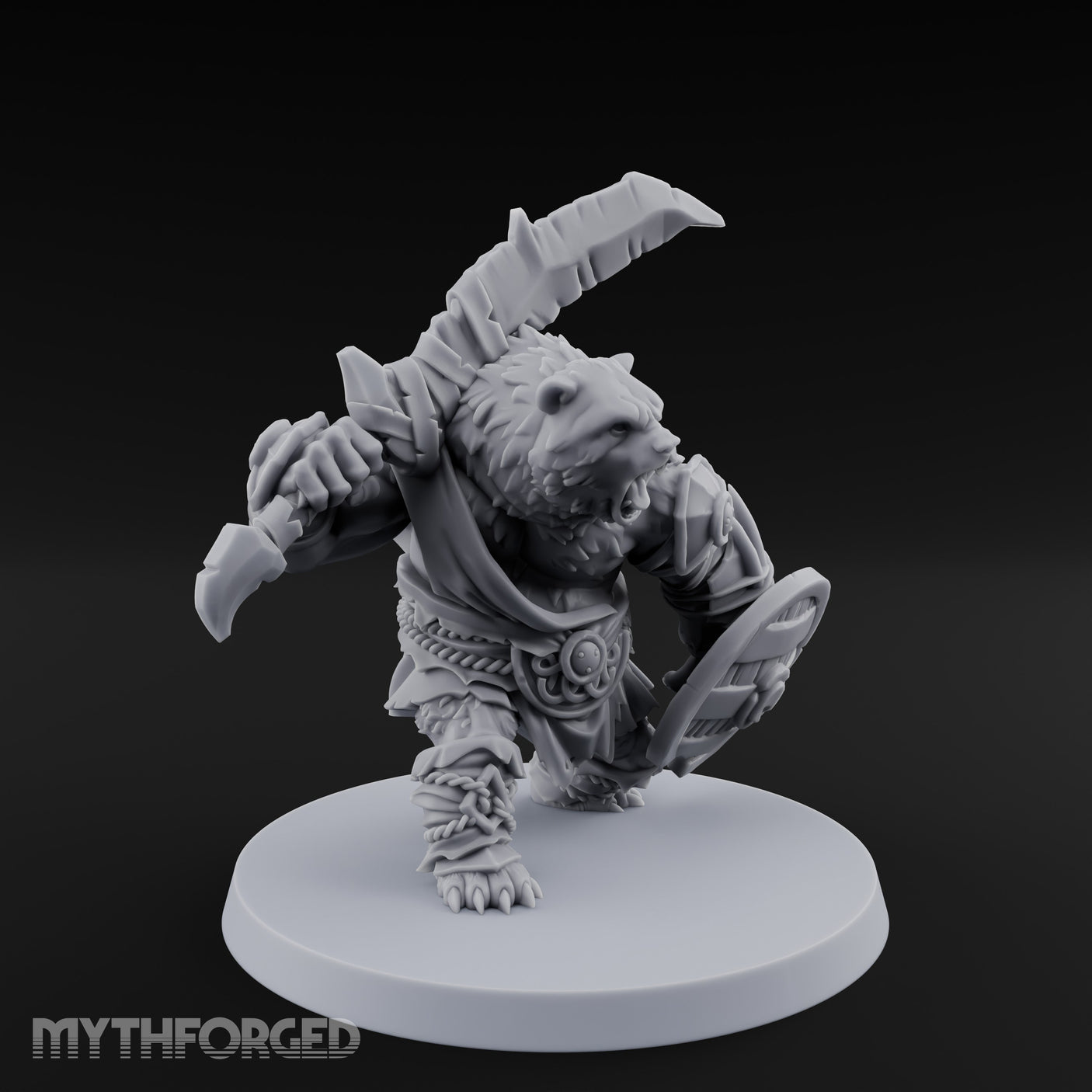 Axe Overhead Swinging Ursine Barbarian Miniature for Dungeons and Dragons, Pathfinder or other TTRPGs