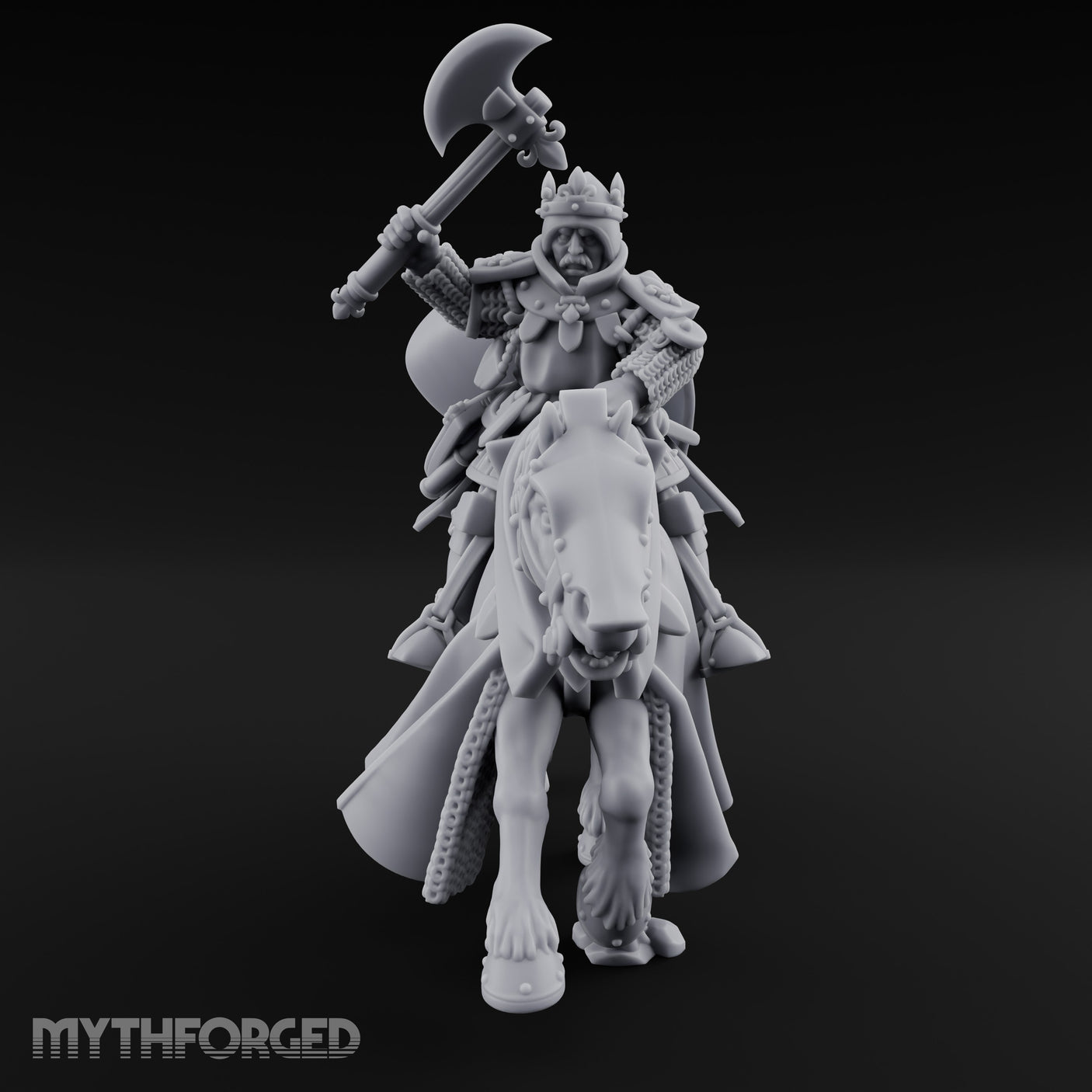 Axe Raised High Human King on Horseback Miniature for Dungeons and Dragons, Pathfinder or other TTRPGs