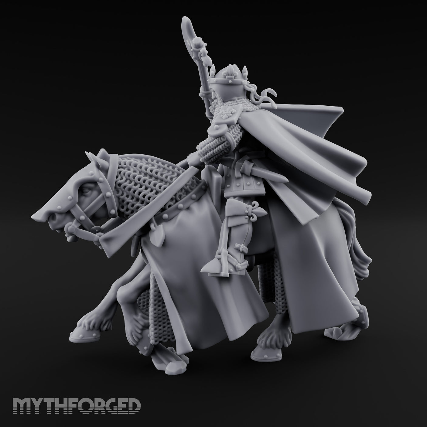 Axe Raised High Human King on Horseback Miniature for Dungeons and Dragons, Pathfinder or other TTRPGs