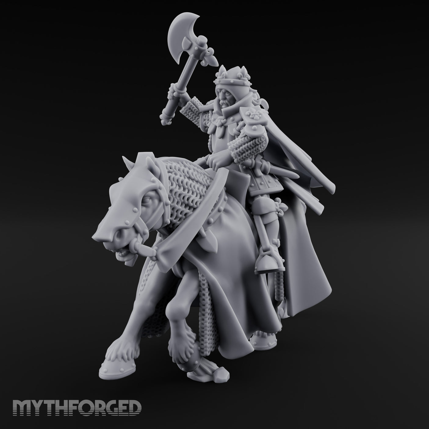 Axe Raised High Human King on Horseback Miniature for Dungeons and Dragons, Pathfinder or other TTRPGs