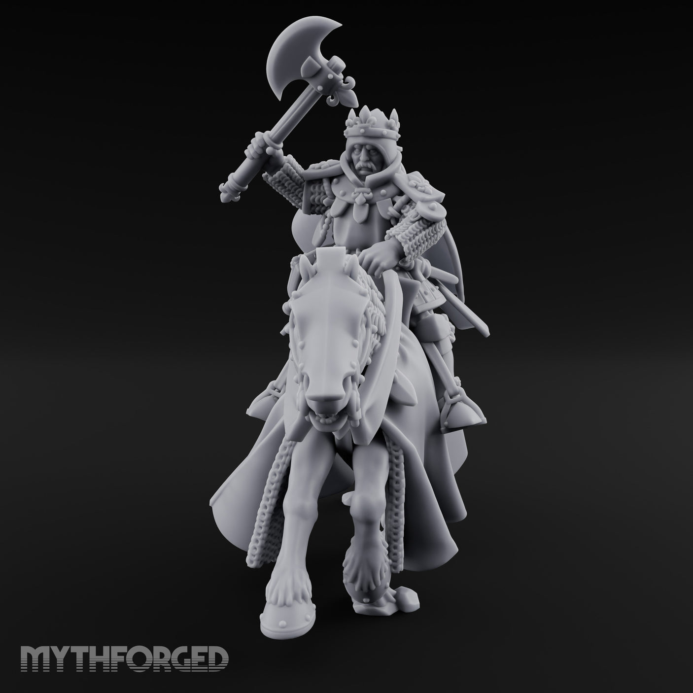Axe Raised High Human King on Horseback Miniature for Dungeons and Dragons, Pathfinder or other TTRPGs