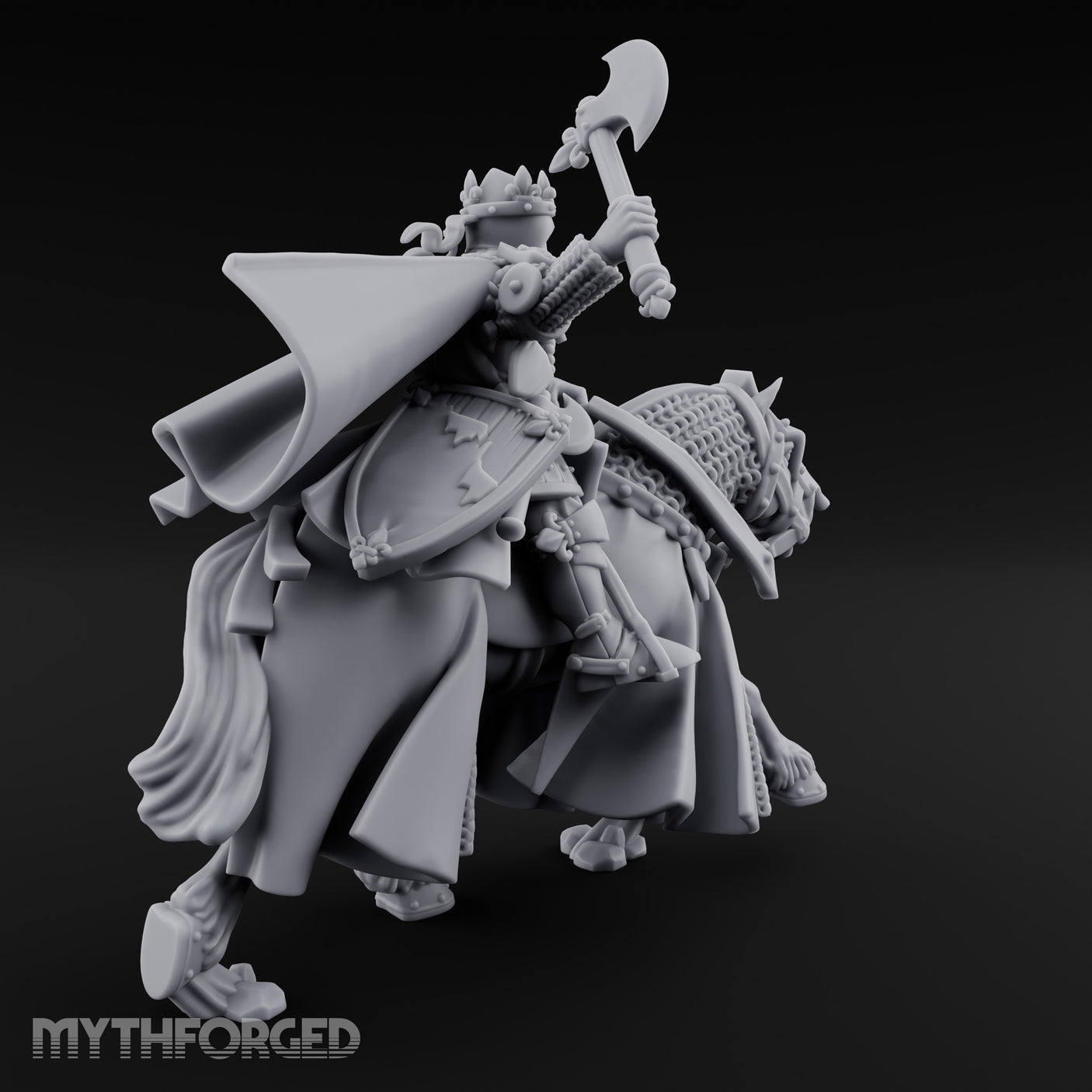 Axe Raised High Human King on Horseback Miniature for Dungeons and Dragons, Pathfinder or other TTRPGs