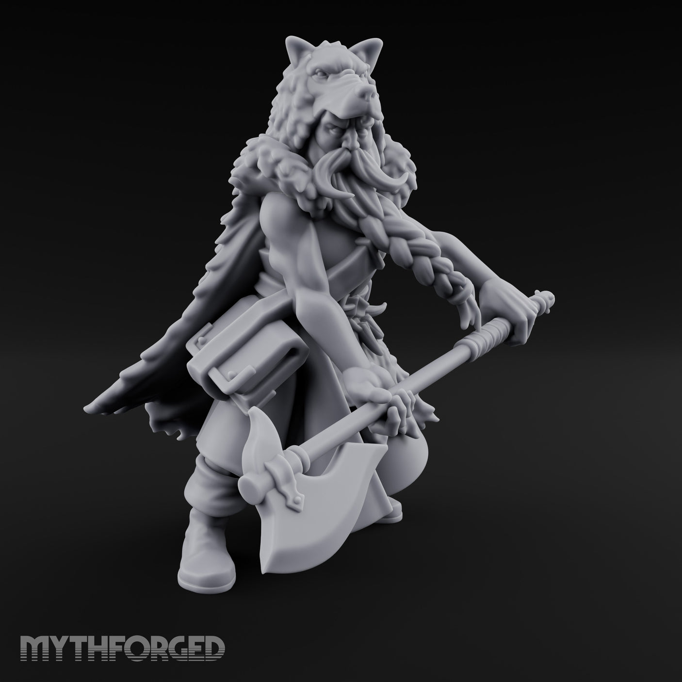 Axe Resting Braided Beard Druid Miniature for Dungeons and Dragons, Pathfinder or other TTRPGs