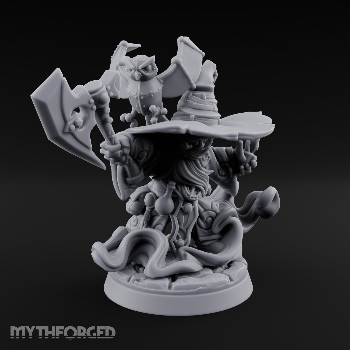 Axe Swinging Familiar Perching Gnome Warlock Miniature for Dungeons and Dragons, Pathfinder or other TTRPGs