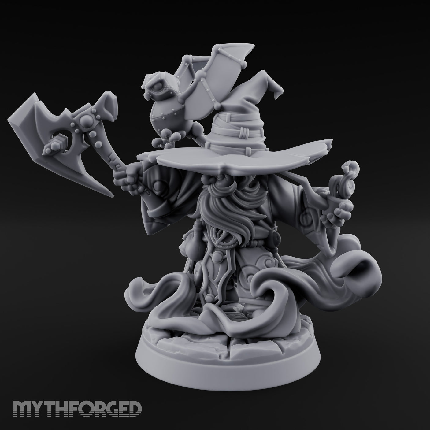 Axe Swinging Familiar Perching Gnome Warlock Miniature for Dungeons and Dragons, Pathfinder or other TTRPGs
