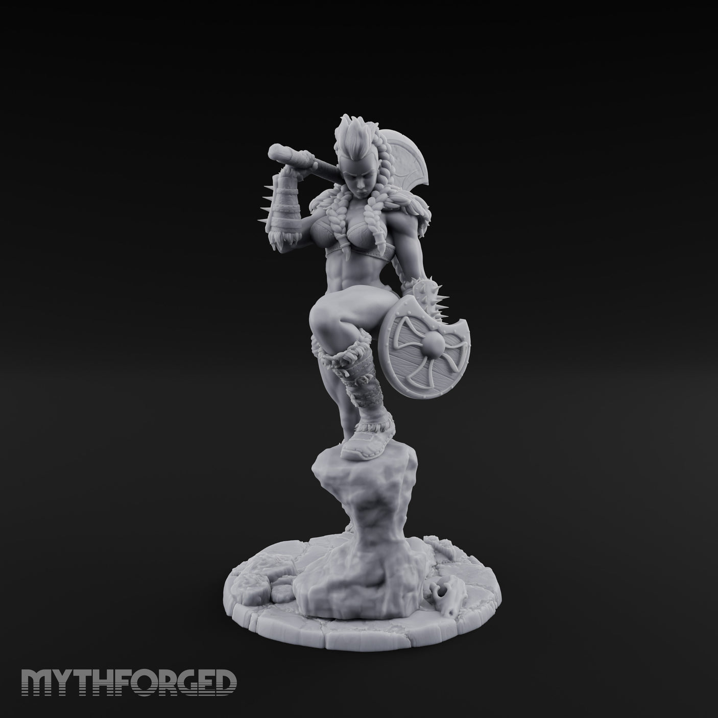 Axe Swinging Knee Raised Human Barbarian Miniature for Dungeons and Dragons, Pathfinder or other TTRPGs
