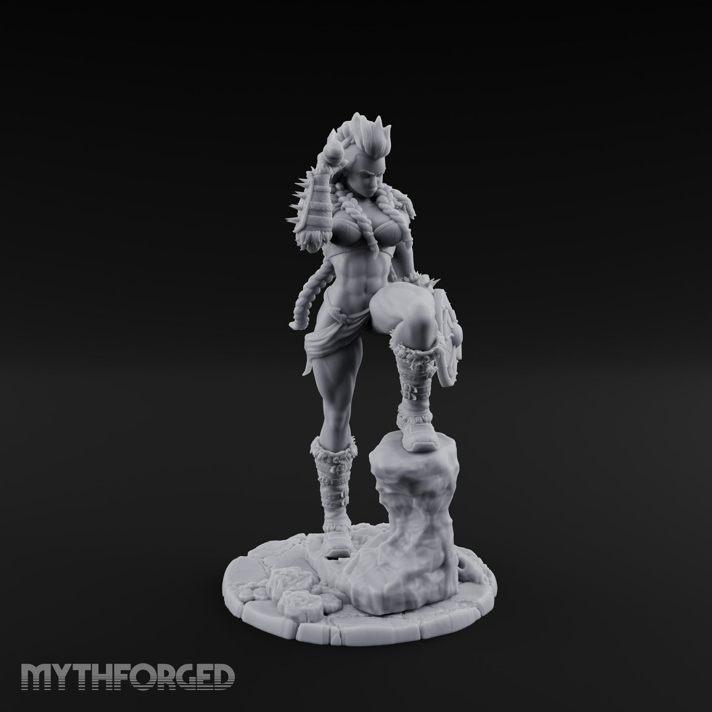 Axe Swinging Knee Raised Human Barbarian Miniature for Dungeons and Dragons, Pathfinder or other TTRPGs