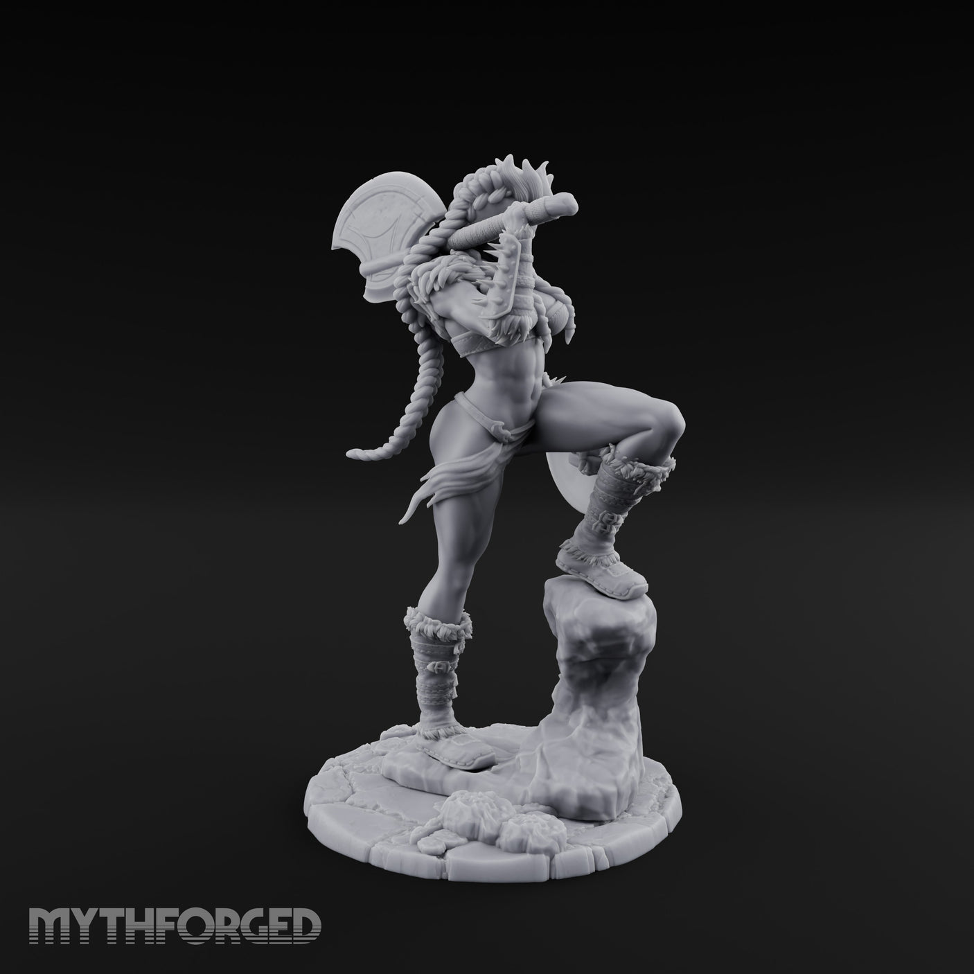 Axe Swinging Knee Raised Human Barbarian Miniature for Dungeons and Dragons, Pathfinder or other TTRPGs