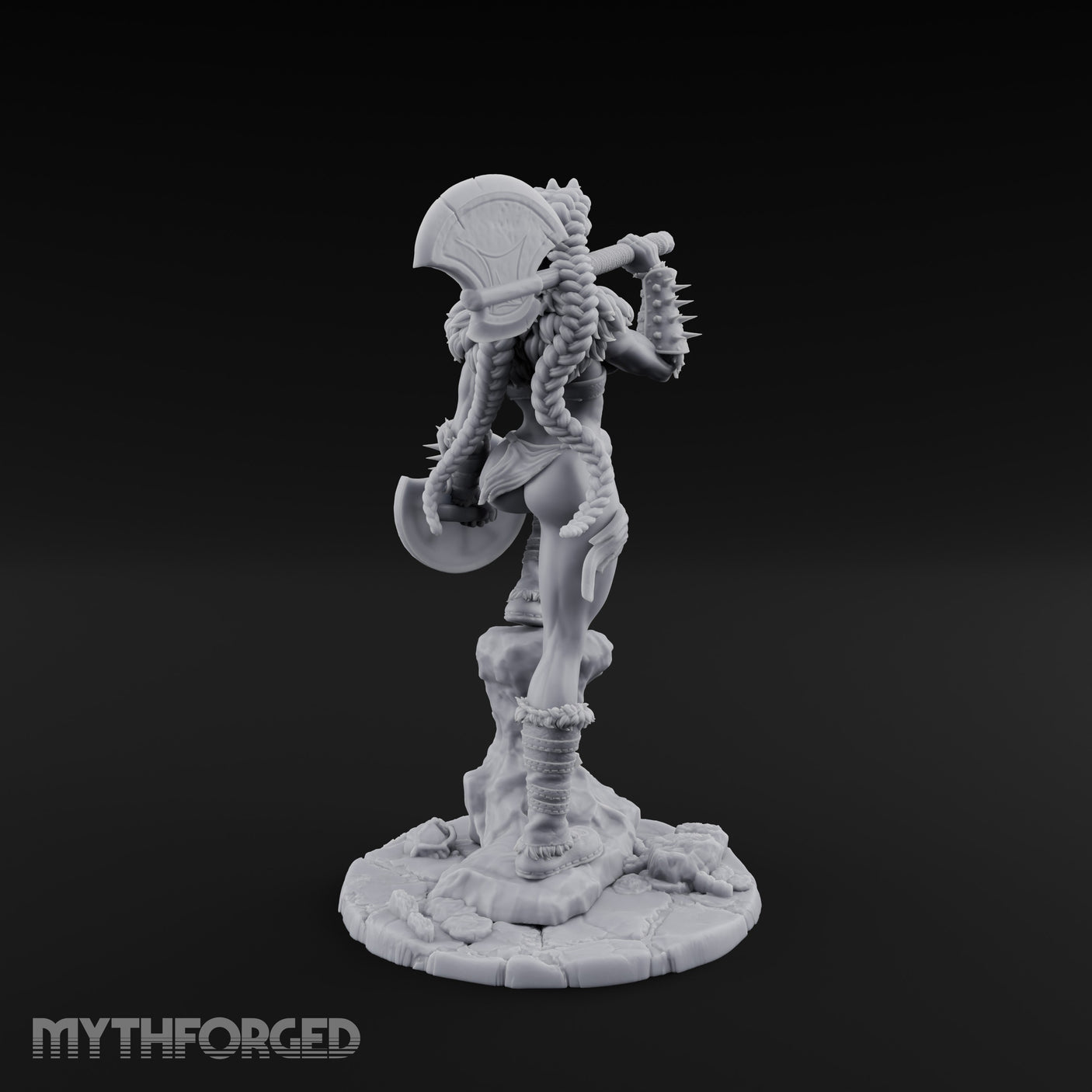 Axe Swinging Knee Raised Human Barbarian Miniature for Dungeons and Dragons, Pathfinder or other TTRPGs