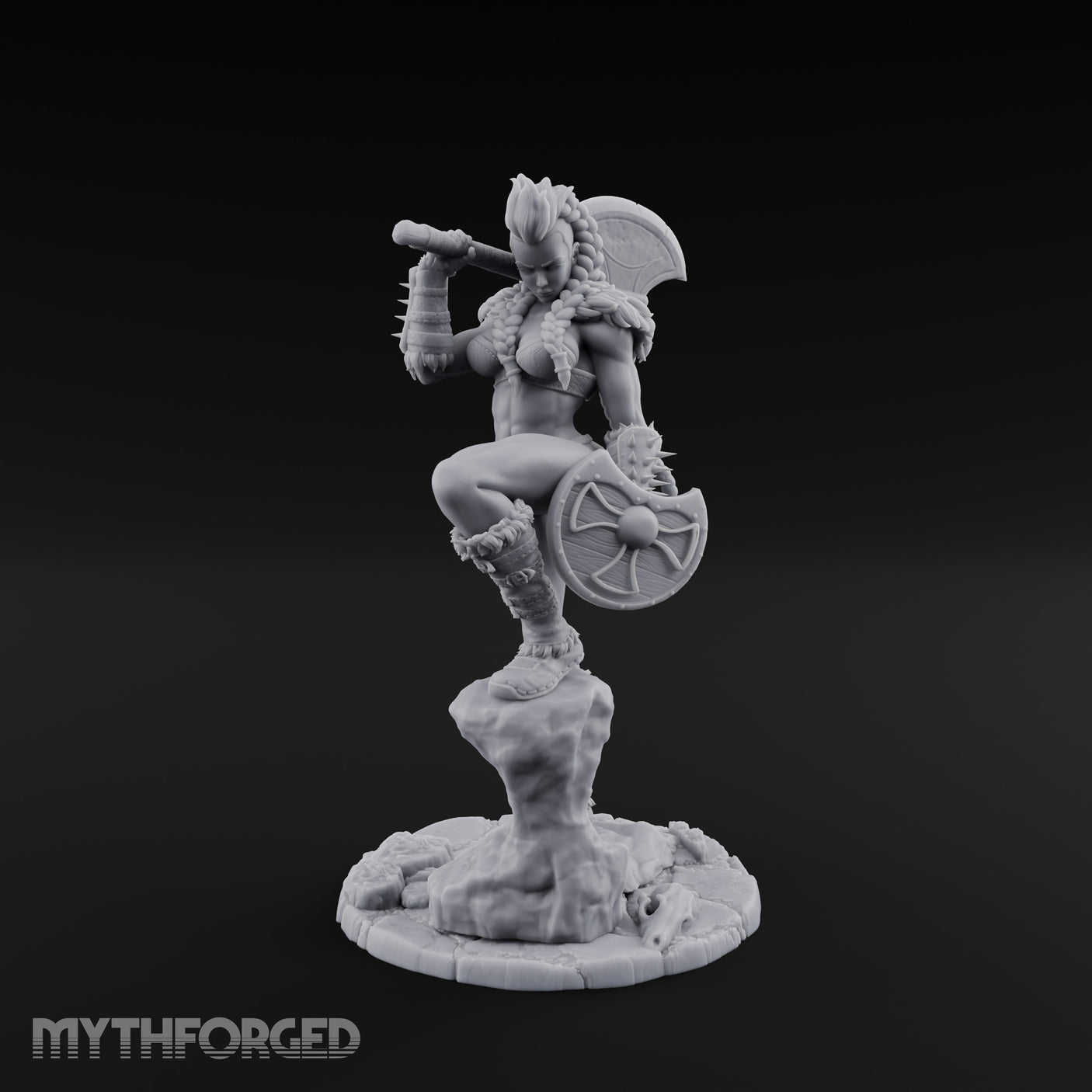 Axe Swinging Knee Raised Human Barbarian Miniature for Dungeons and Dragons, Pathfinder or other TTRPGs