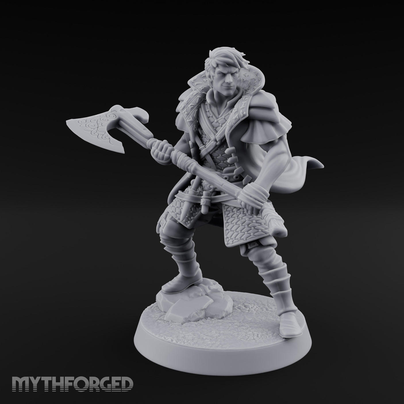 Axe Swinging Lunge Human Hunter Miniature for Dungeons and Dragons, Pathfinder or other TTRPGs