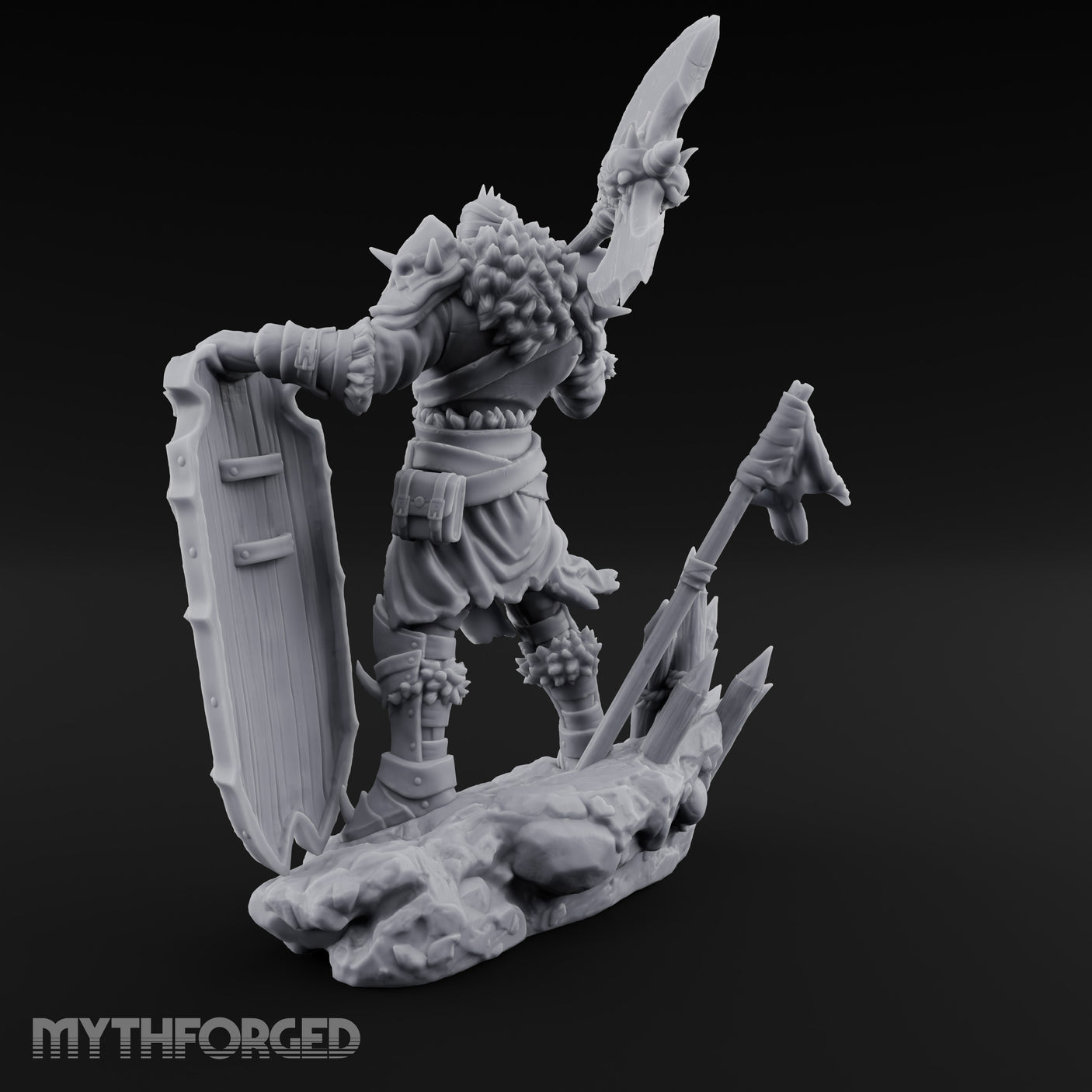 Axe Swinging Shield Lunging Human Warlord Miniature for Dungeons and Dragons, Pathfinder or other TTRPGs