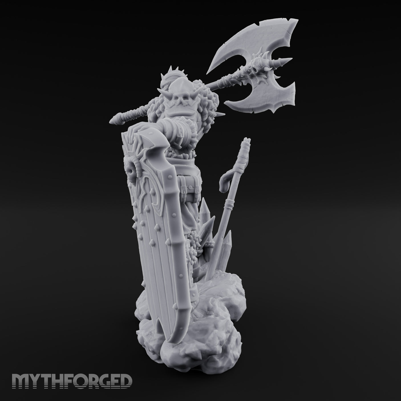 Axe Swinging Shield Lunging Human Warlord Miniature for Dungeons and Dragons, Pathfinder or other TTRPGs