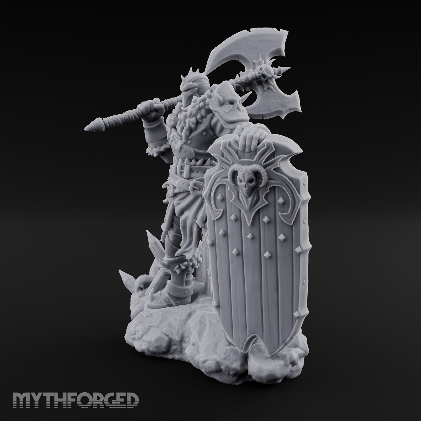 Axe Swinging Shield Lunging Human Warlord Miniature for Dungeons and Dragons, Pathfinder or other TTRPGs