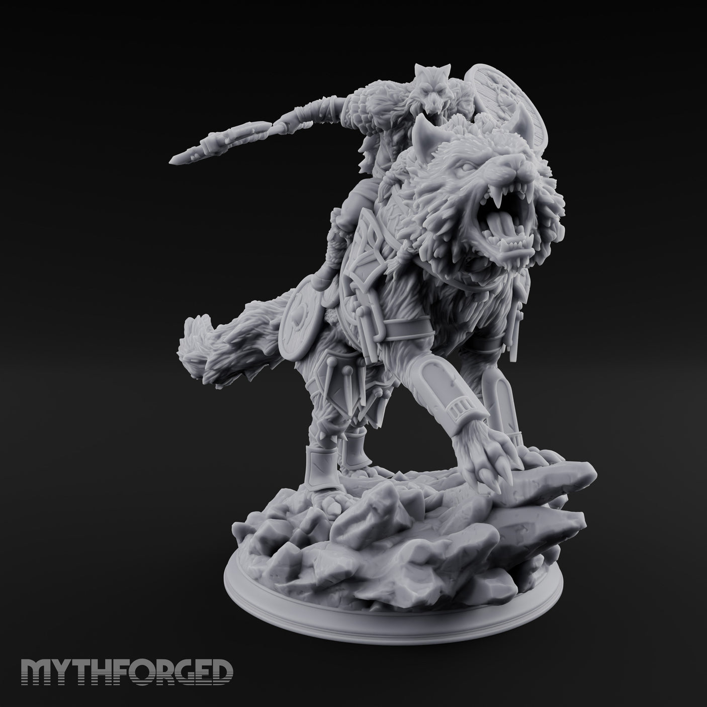 Axe Thrusting Wolf Rider — 75mm