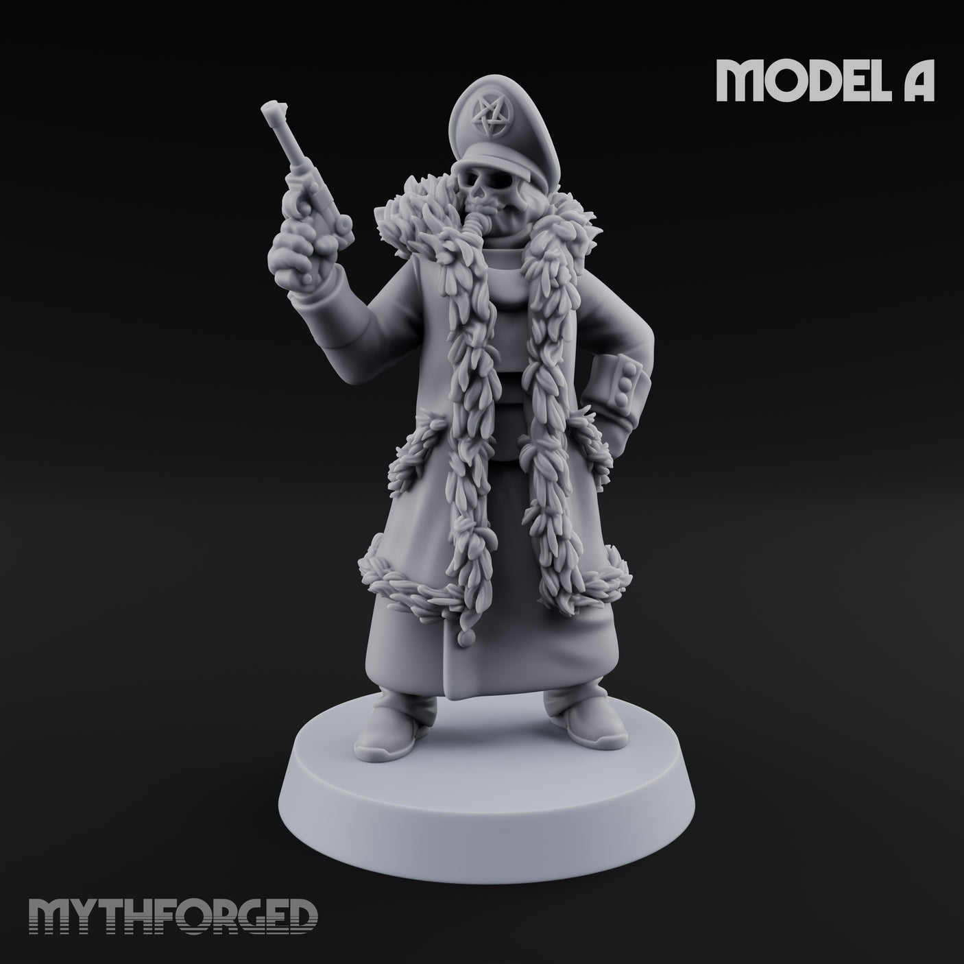 Pistol Toting Fur Lined Skeleton Masked Commissar A Miniature for Dungeons and Dragons, Pathfinder or other TTRPGs