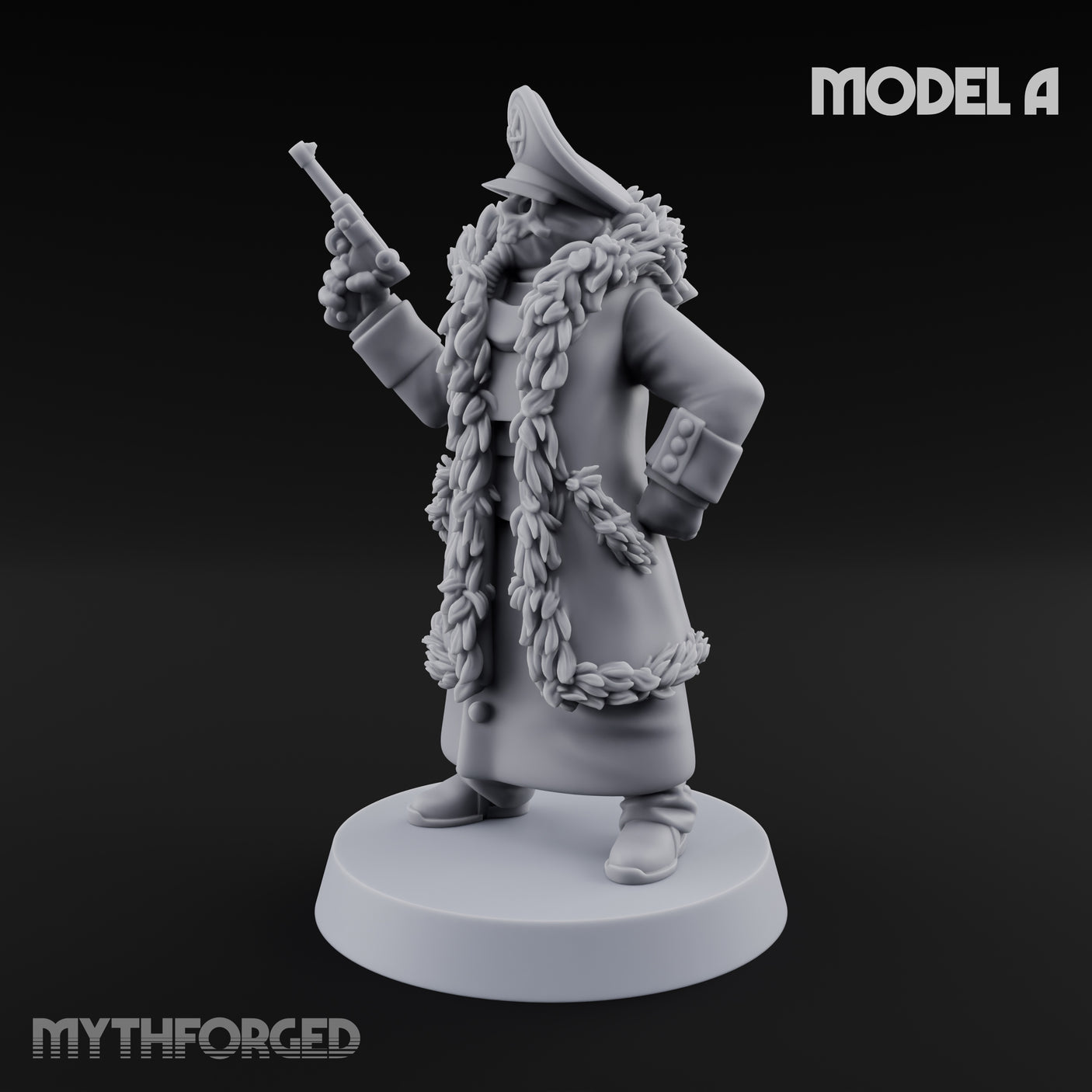 Pistol Toting Fur Lined Skeleton Masked Commissar A Miniature for Dungeons and Dragons, Pathfinder or other TTRPGs