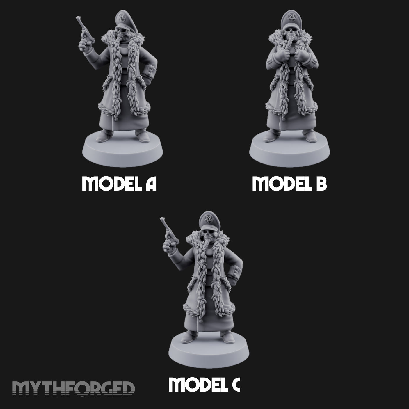 Pistol Toting Fur Lined Skeleton Masked Commissars Miniature for Dungeons and Dragons, Pathfinder or other TTRPGs