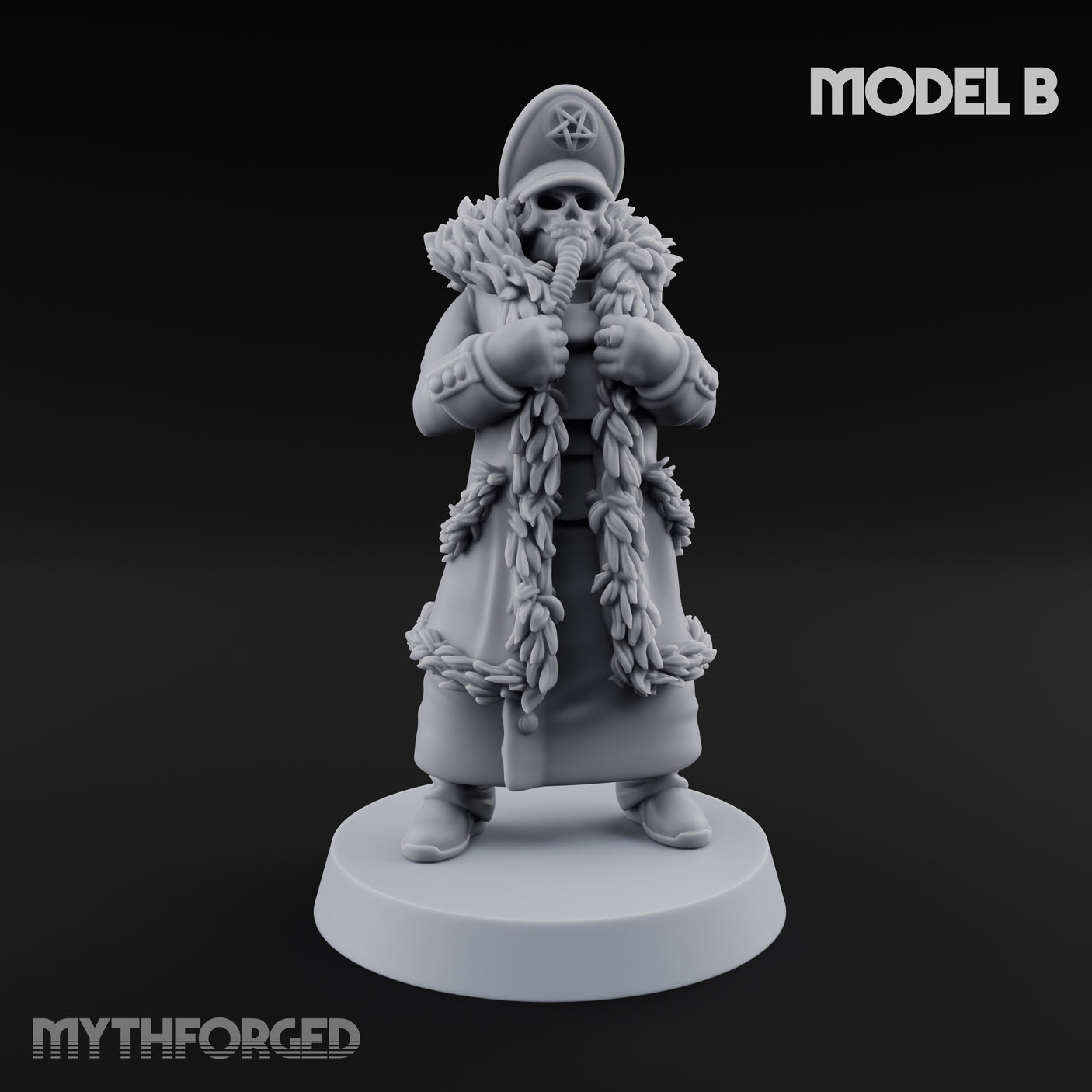 Pistol Toting Fur Lined Skeleton Masked Commissar B Miniature for Dungeons and Dragons, Pathfinder or other TTRPGs