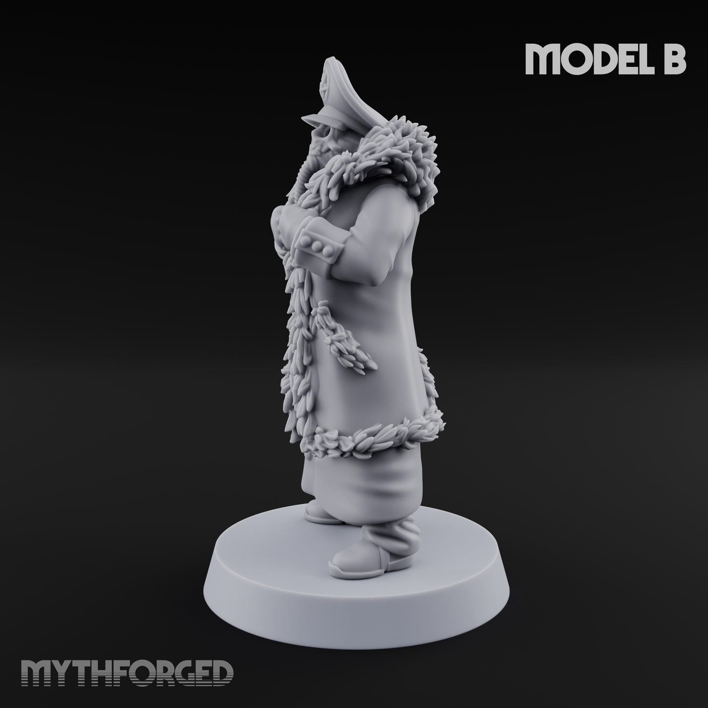 Pistol Toting Fur Lined Skeleton Masked Commissar B Miniature for Dungeons and Dragons, Pathfinder or other TTRPGs