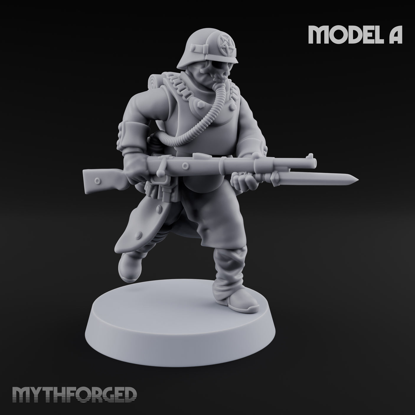 Gas-Masked Trenchcoated Skeleton Trooper A Miniature for Dungeons and Dragons, Pathfinder or other TTRPGs