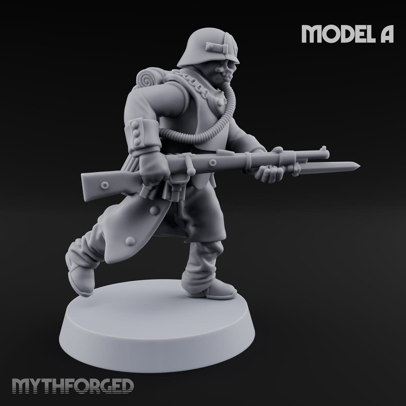 Gas-Masked Trenchcoated Skeleton Trooper A Miniature for Dungeons and Dragons, Pathfinder or other TTRPGs