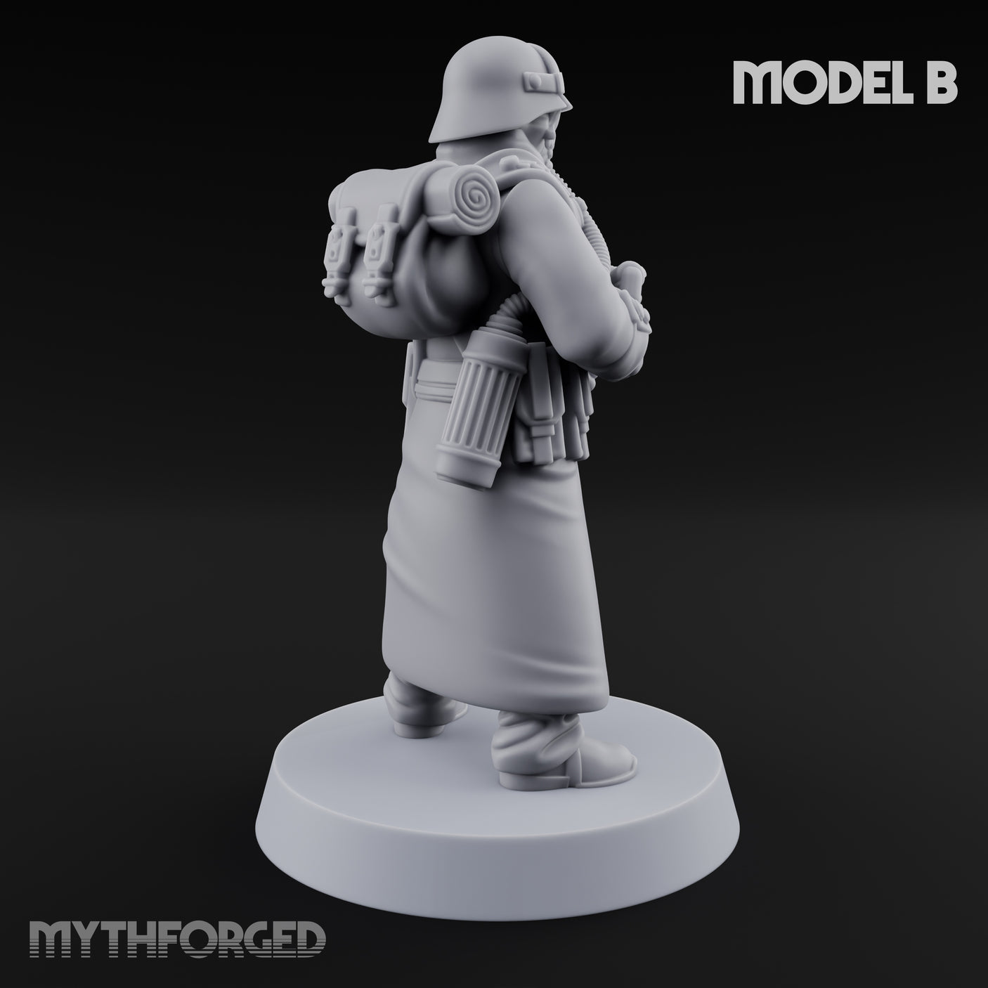 Gas-Masked Trenchcoated Skeleton Trooper B Miniature for Dungeons and Dragons, Pathfinder or other TTRPGs