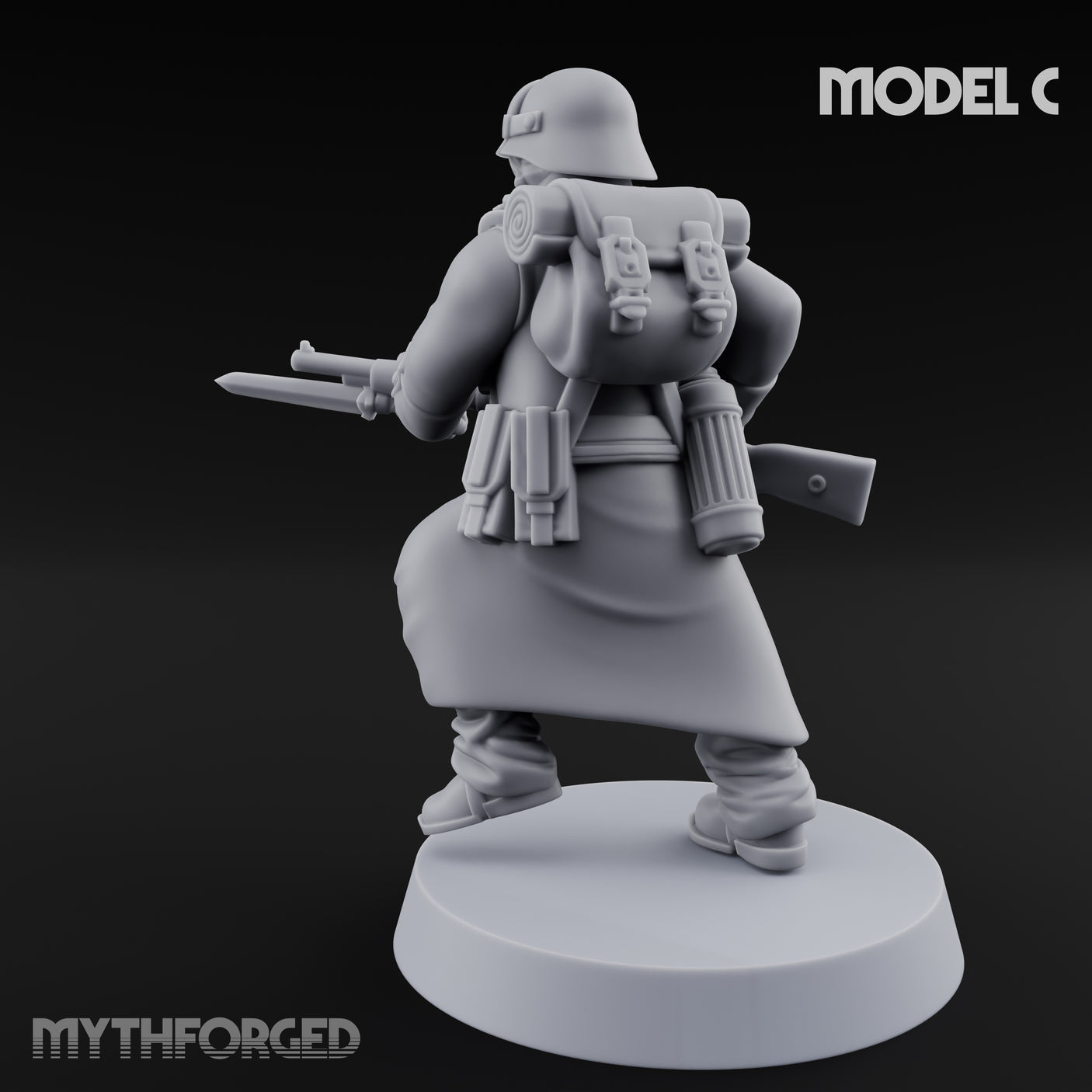 Gas-Masked Trenchcoated Skeleton Trooper C Miniature for Dungeons and Dragons, Pathfinder or other TTRPGs