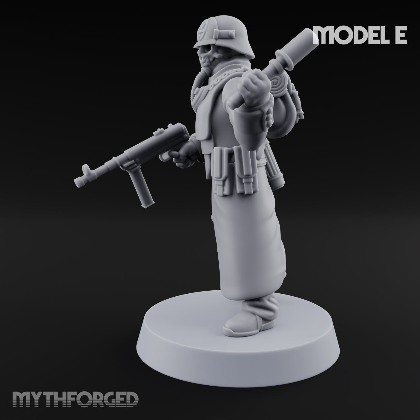 Gas-Masked Trenchcoated Skeleton Trooper E Miniature for Dungeons and Dragons, Pathfinder or other TTRPGs