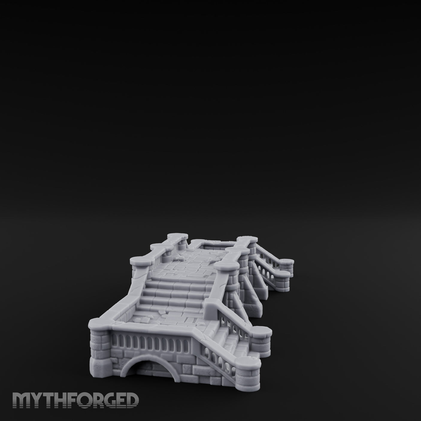 Balustrade-Topped Arch-Pillared Grand Stairway Platform Miniature for Dungeons and Dragons, Pathfinder or other TTRPGs
