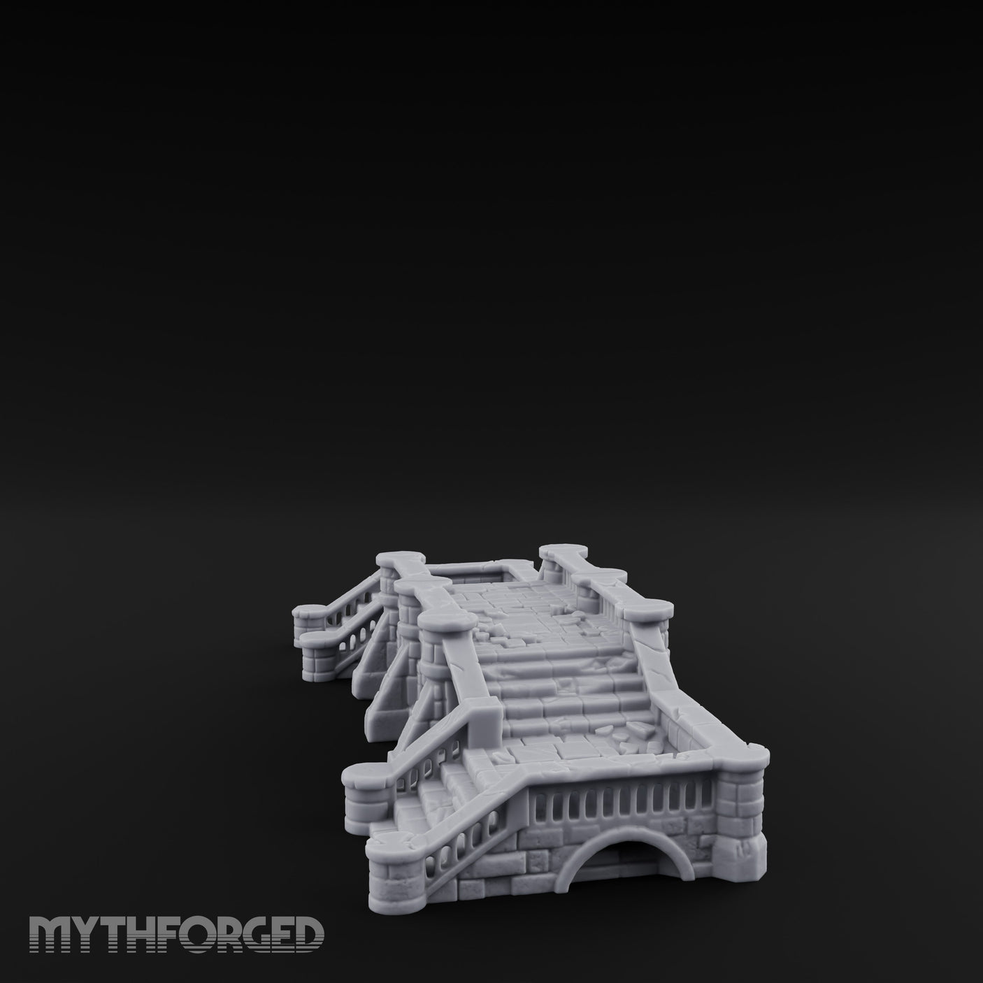 Balustrade-Topped Arch-Pillared Grand Stairway Platform Miniature for Dungeons and Dragons, Pathfinder or other TTRPGs