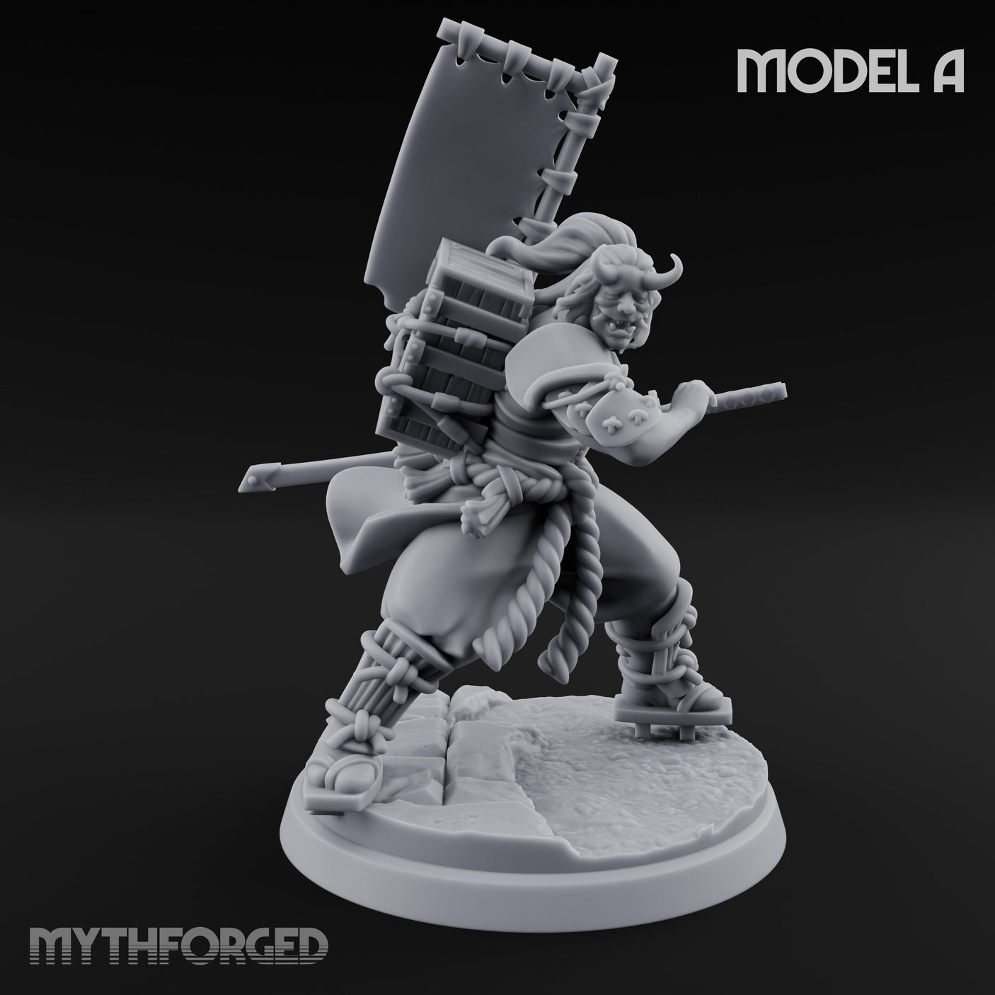 Banner Bearing Blade Drawing Oni Swordsman A Miniature for Dungeons and Dragons, Pathfinder or other TTRPGs