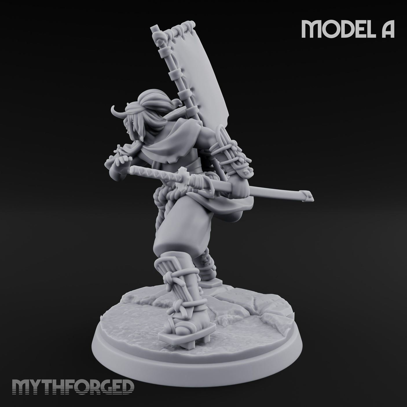 Banner Bearing Blade Drawing Oni Swordsman A Miniature for Dungeons and Dragons, Pathfinder or other TTRPGs