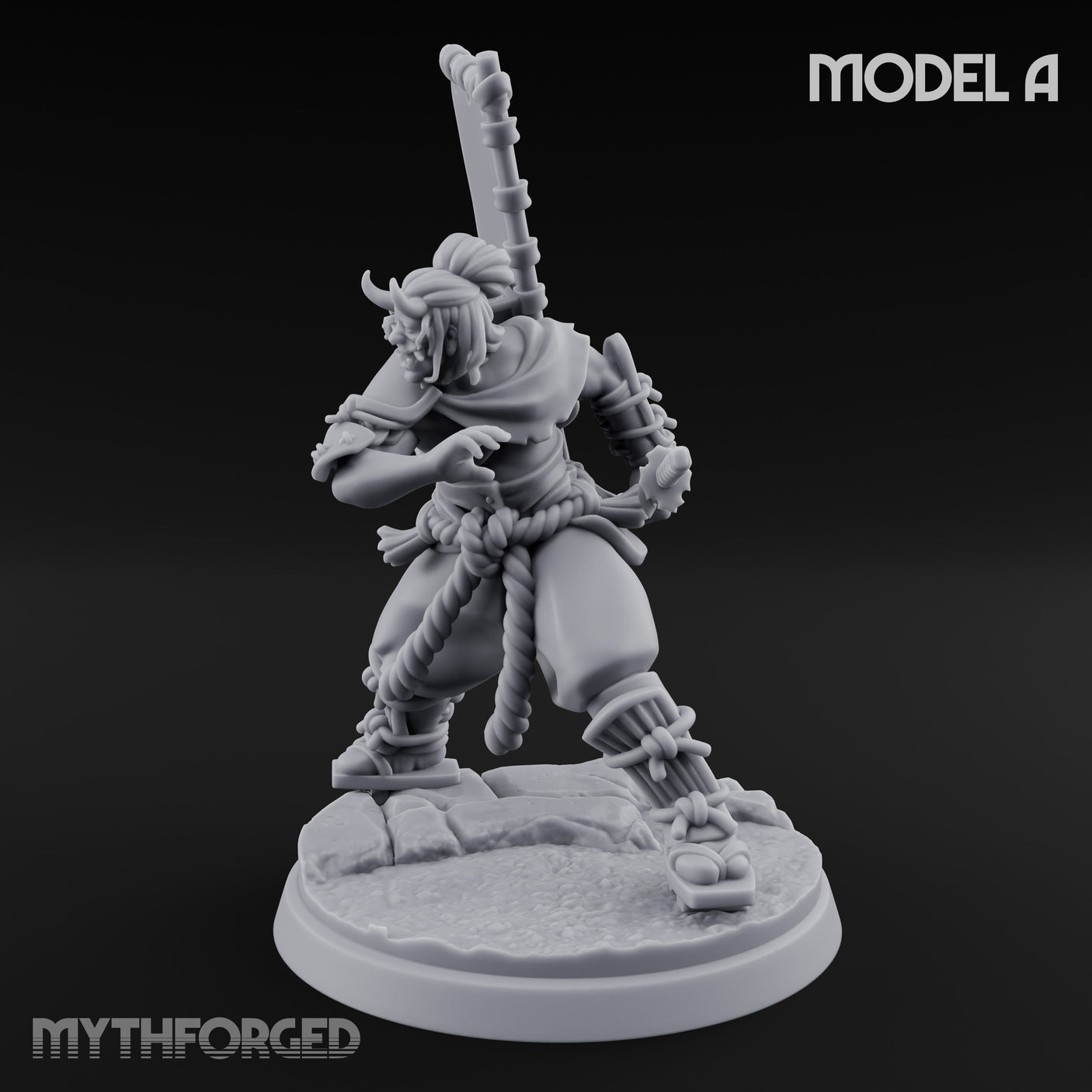 Banner Bearing Blade Drawing Oni Swordsman A Miniature for Dungeons and Dragons, Pathfinder or other TTRPGs