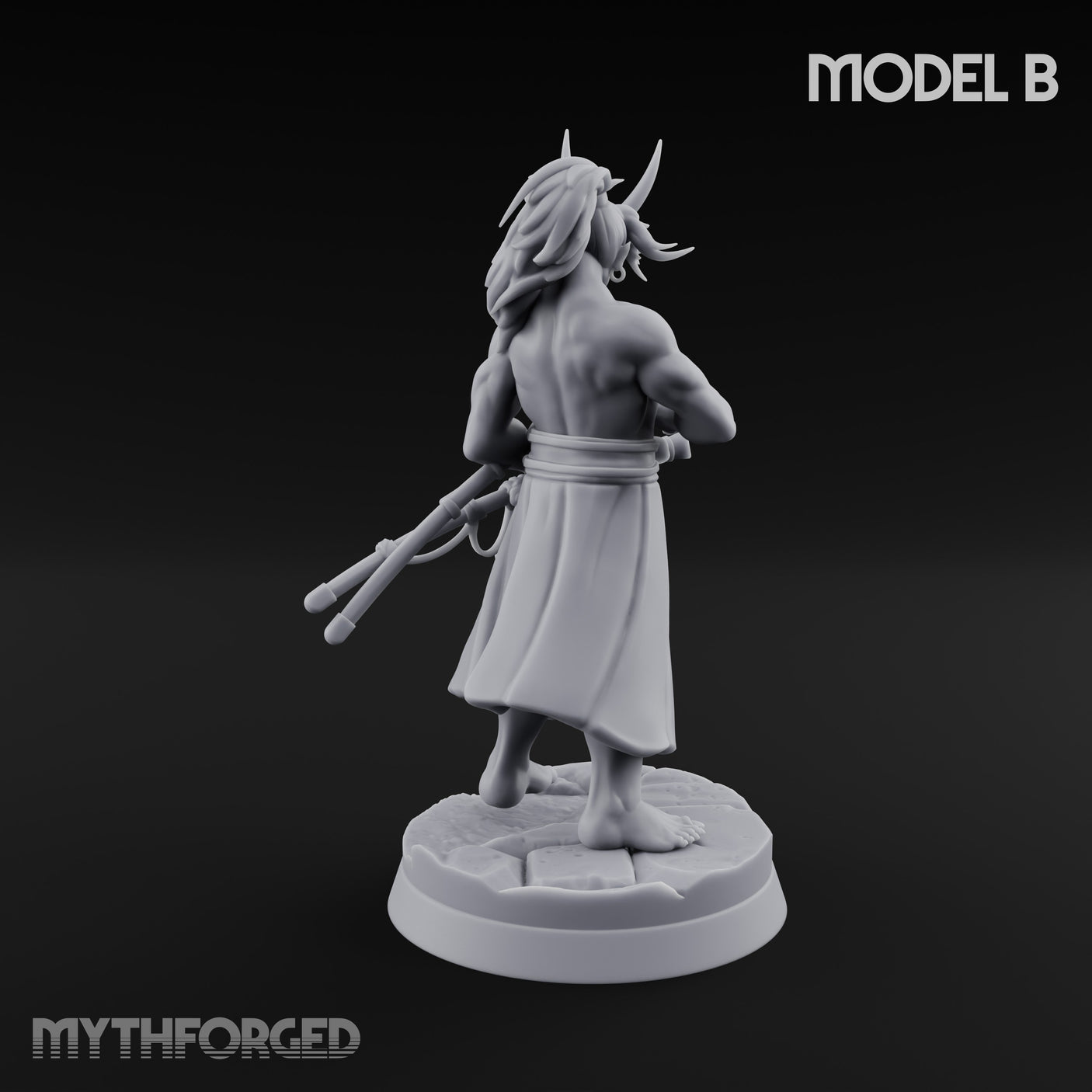 Banner Bearing Blade Drawing Oni Swordsman B Miniature for Dungeons and Dragons, Pathfinder or other TTRPGs