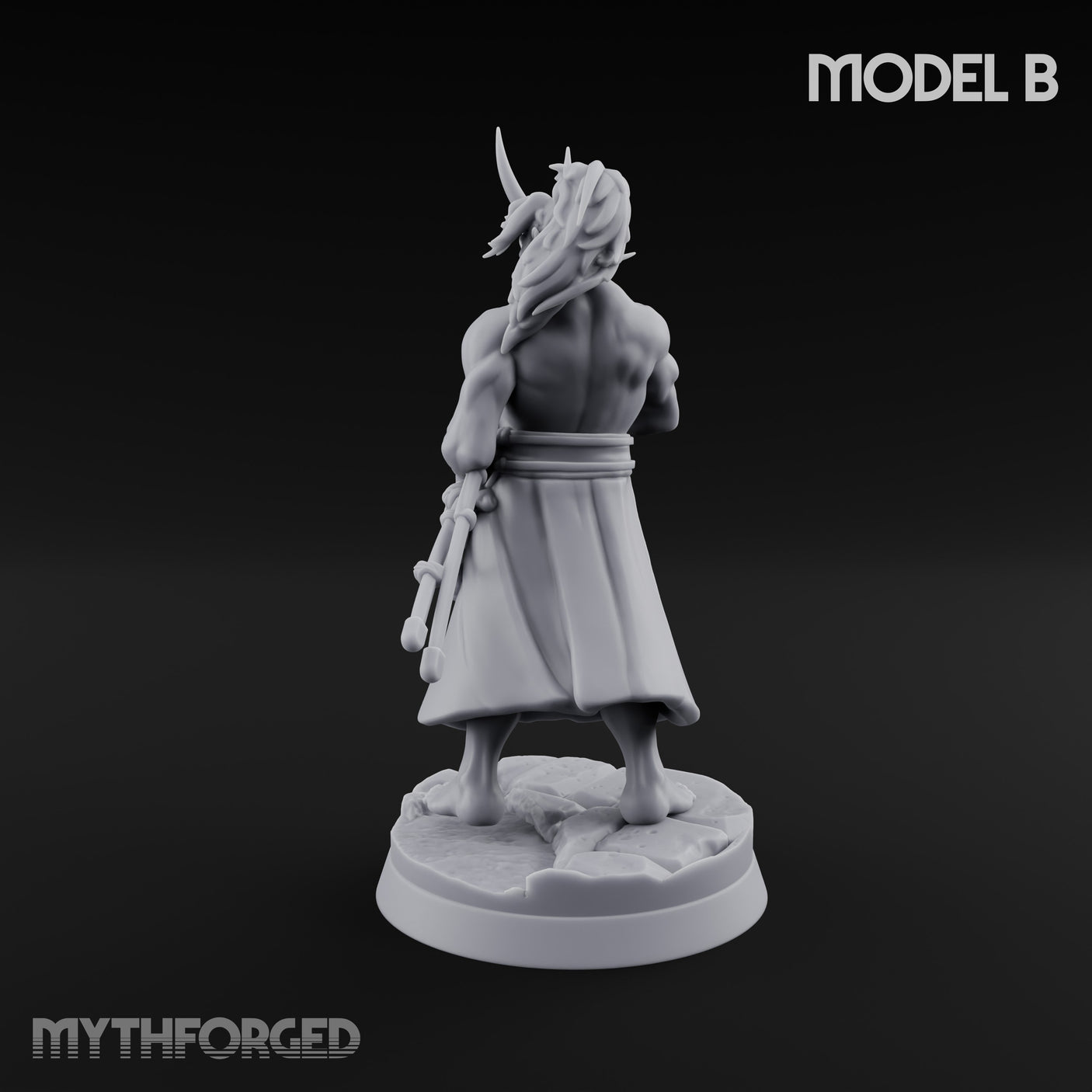 Banner Bearing Blade Drawing Oni Swordsman B Miniature for Dungeons and Dragons, Pathfinder or other TTRPGs