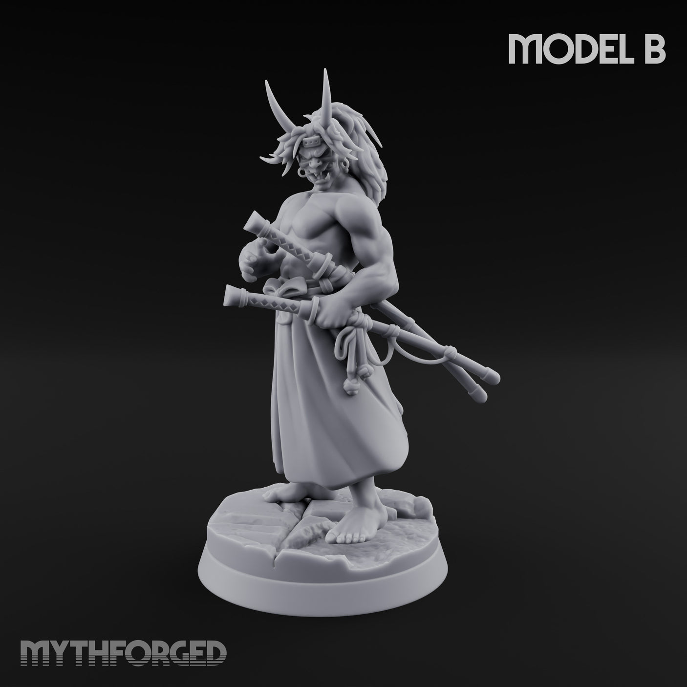 Banner Bearing Blade Drawing Oni Swordsman B Miniature for Dungeons and Dragons, Pathfinder or other TTRPGs