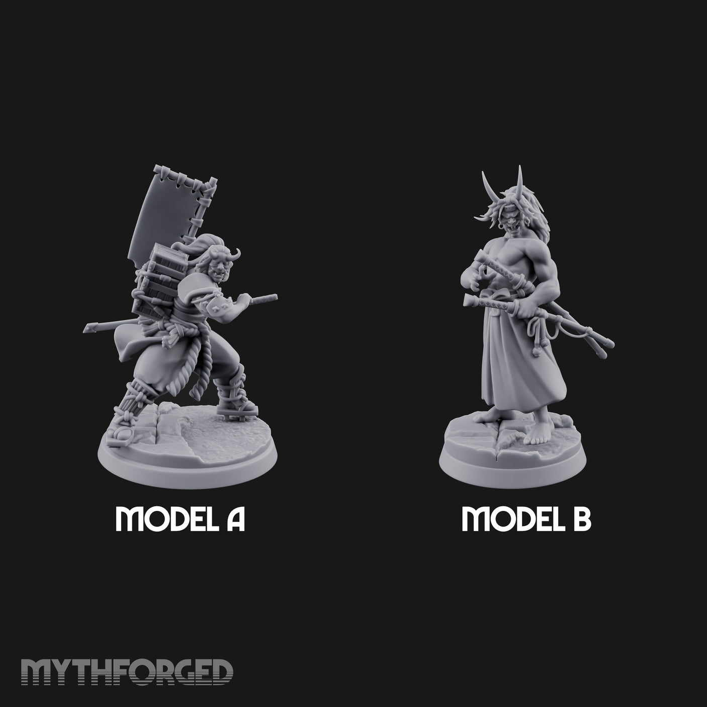 Banner Bearing Blade Drawing Oni Swordsmen Miniature for Dungeons and Dragons, Pathfinder or other TTRPGs