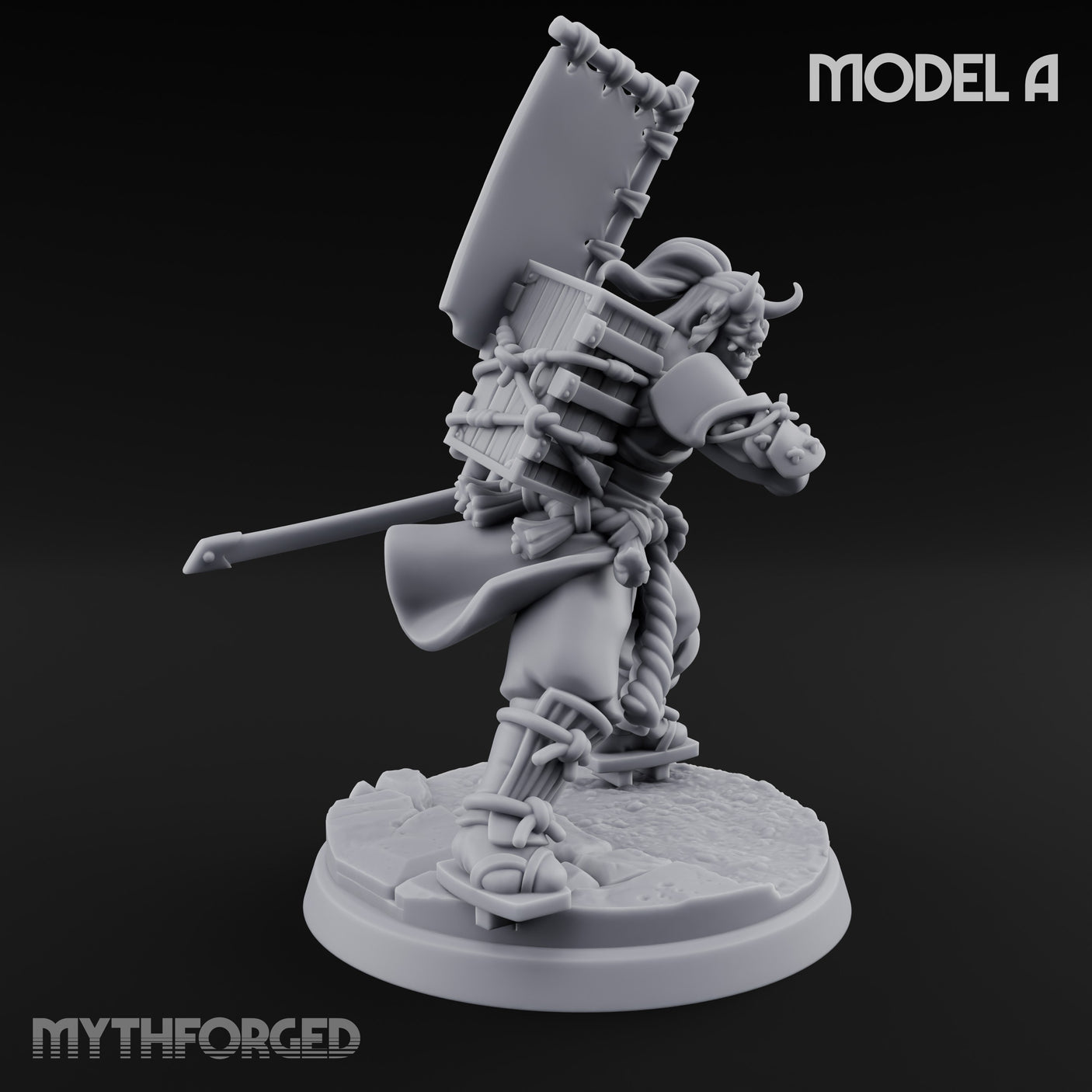 Banner Bearing Blade Drawing Oni Swordsmen Miniature for Dungeons and Dragons, Pathfinder or other TTRPGs