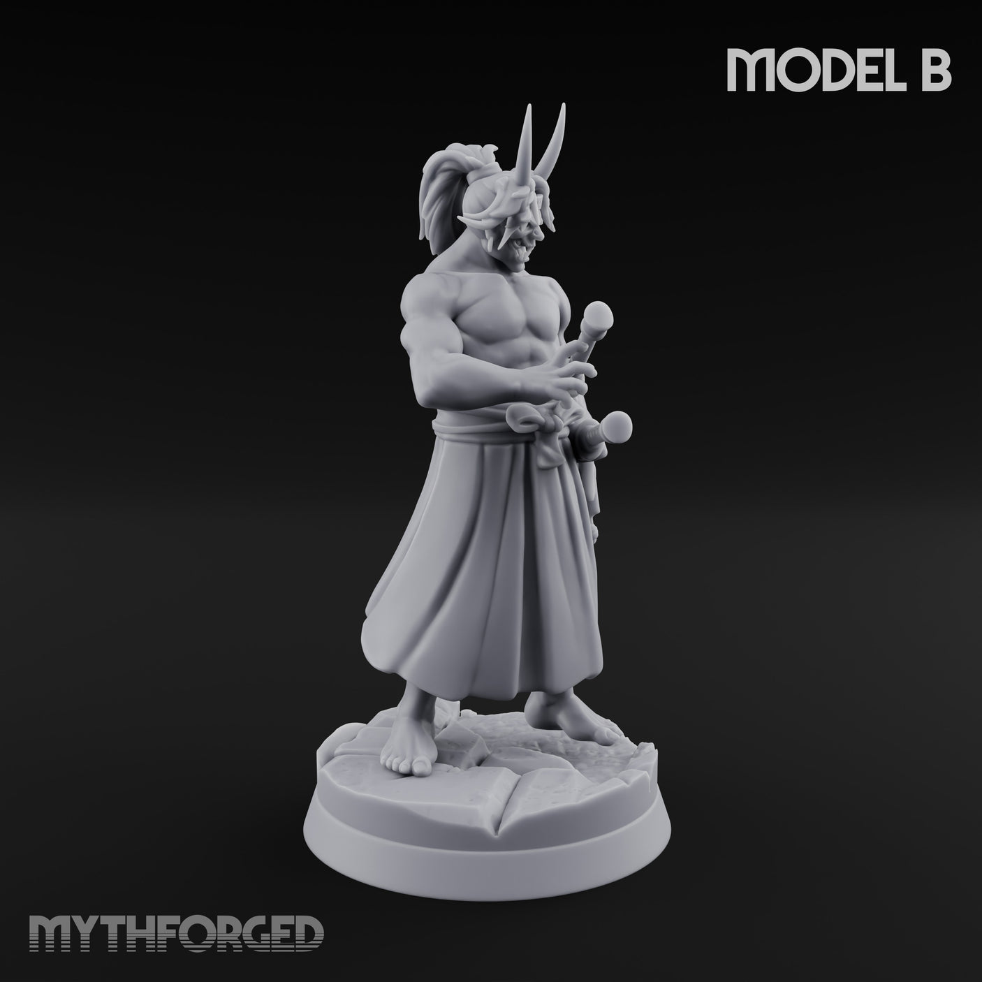 Banner Bearing Blade Drawing Oni Swordsmen Miniature for Dungeons and Dragons, Pathfinder or other TTRPGs