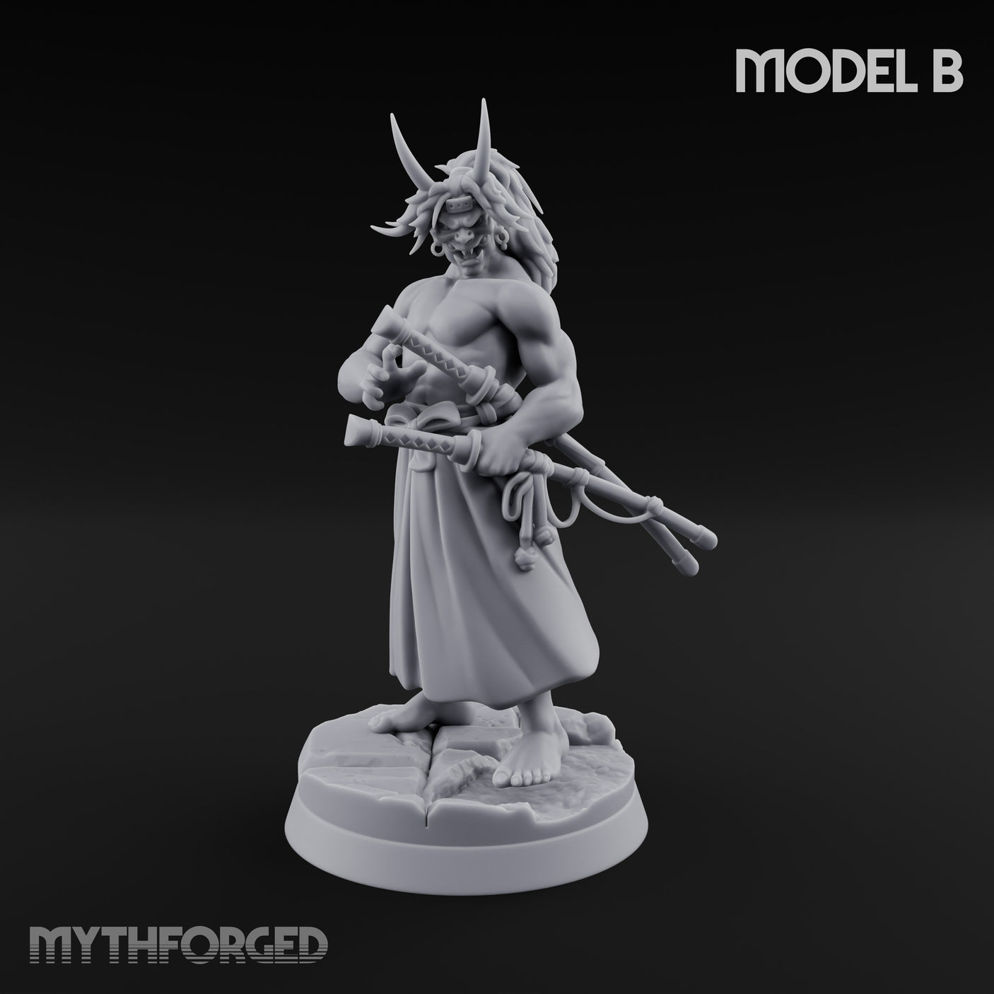 Banner Bearing Blade Drawing Oni Swordsmen Miniature for Dungeons and Dragons, Pathfinder or other TTRPGs