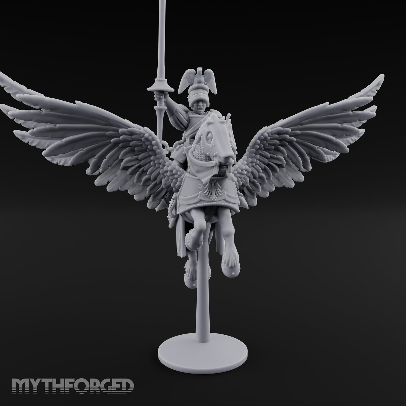 Banner Raised Pegasus Riding Human General on Pegasus Miniature for Dungeons and Dragons, Pathfinder or other TTRPGs
