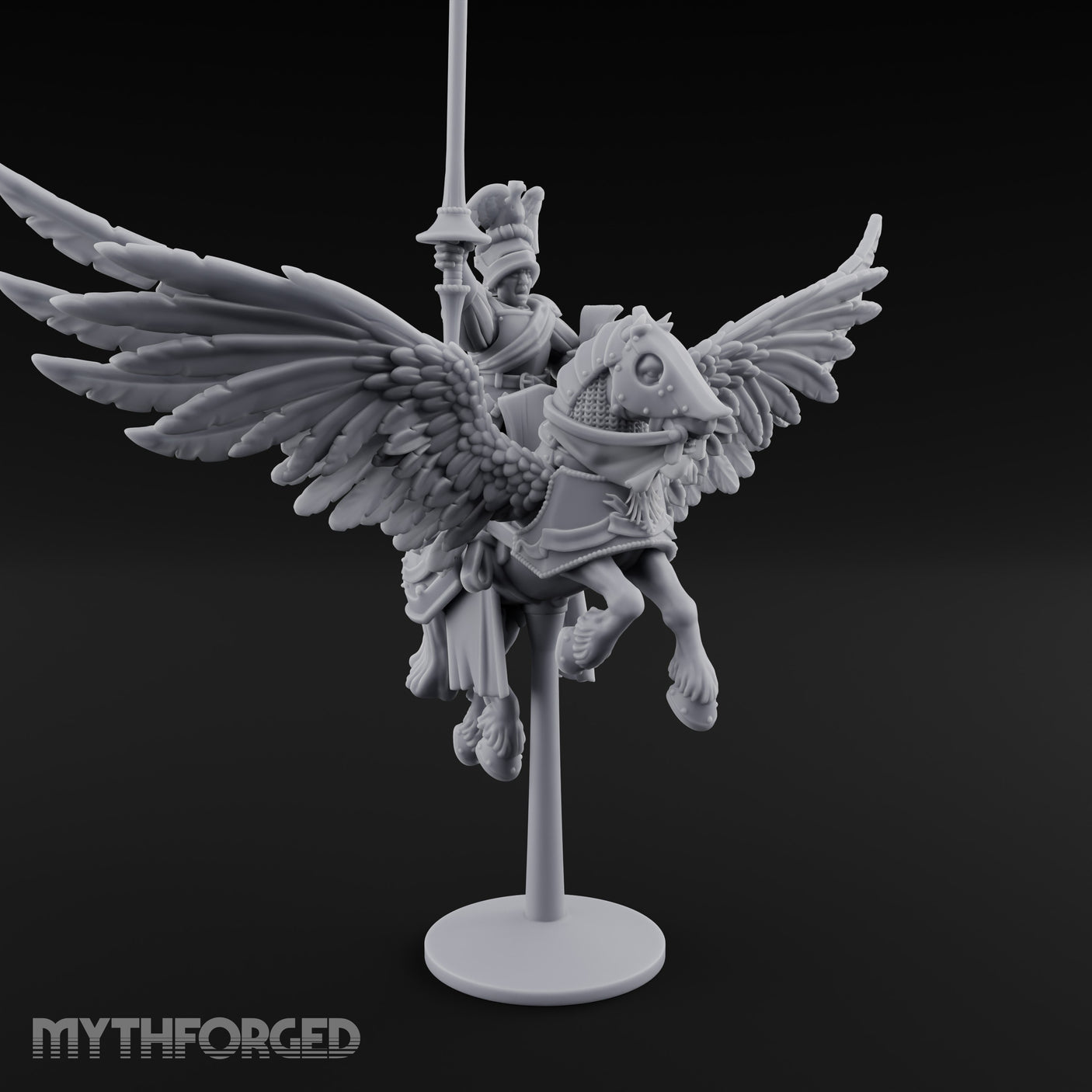 Banner Raised Pegasus Riding Human General on Pegasus Miniature for Dungeons and Dragons, Pathfinder or other TTRPGs