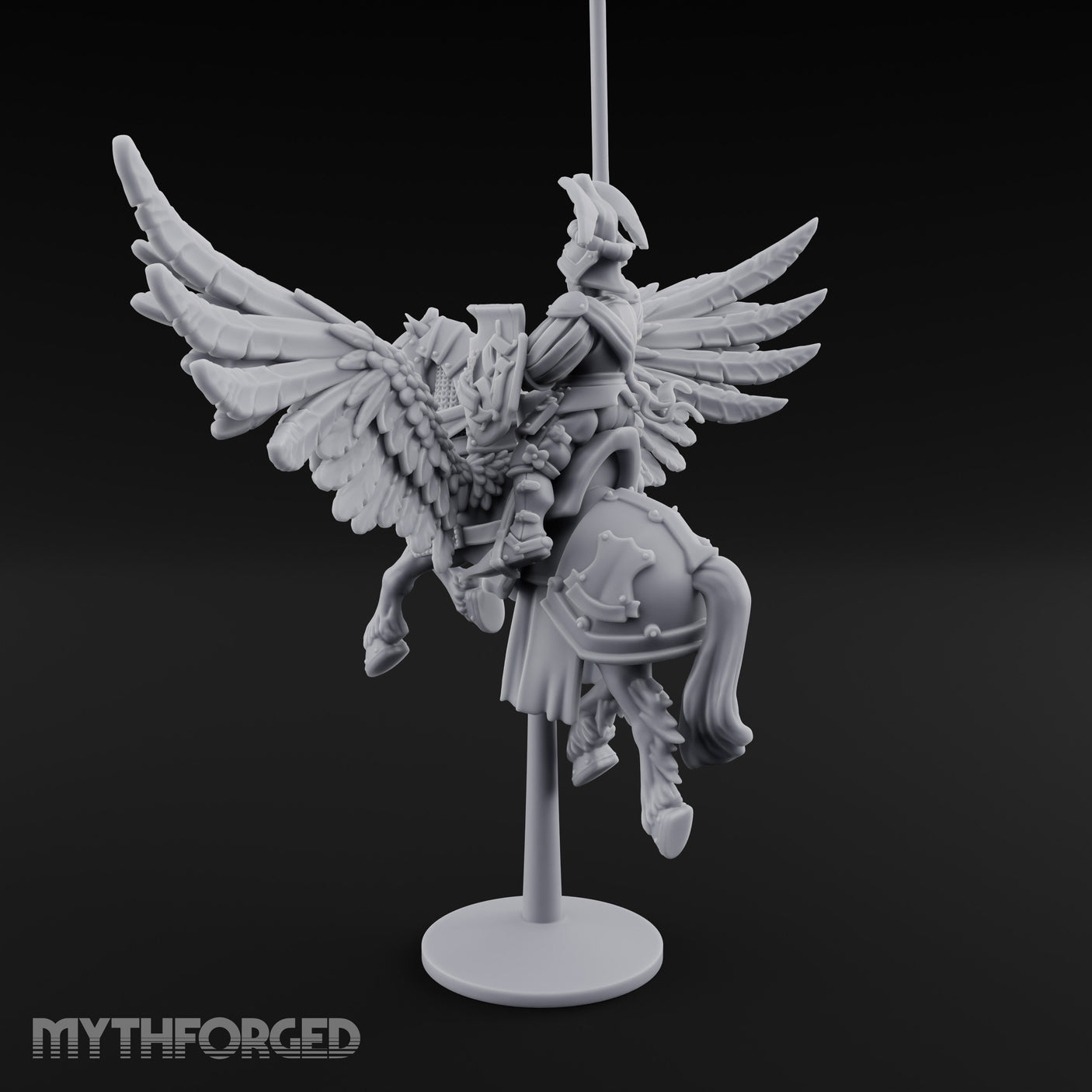 Banner Raised Pegasus Riding Human General on Pegasus Miniature for Dungeons and Dragons, Pathfinder or other TTRPGs
