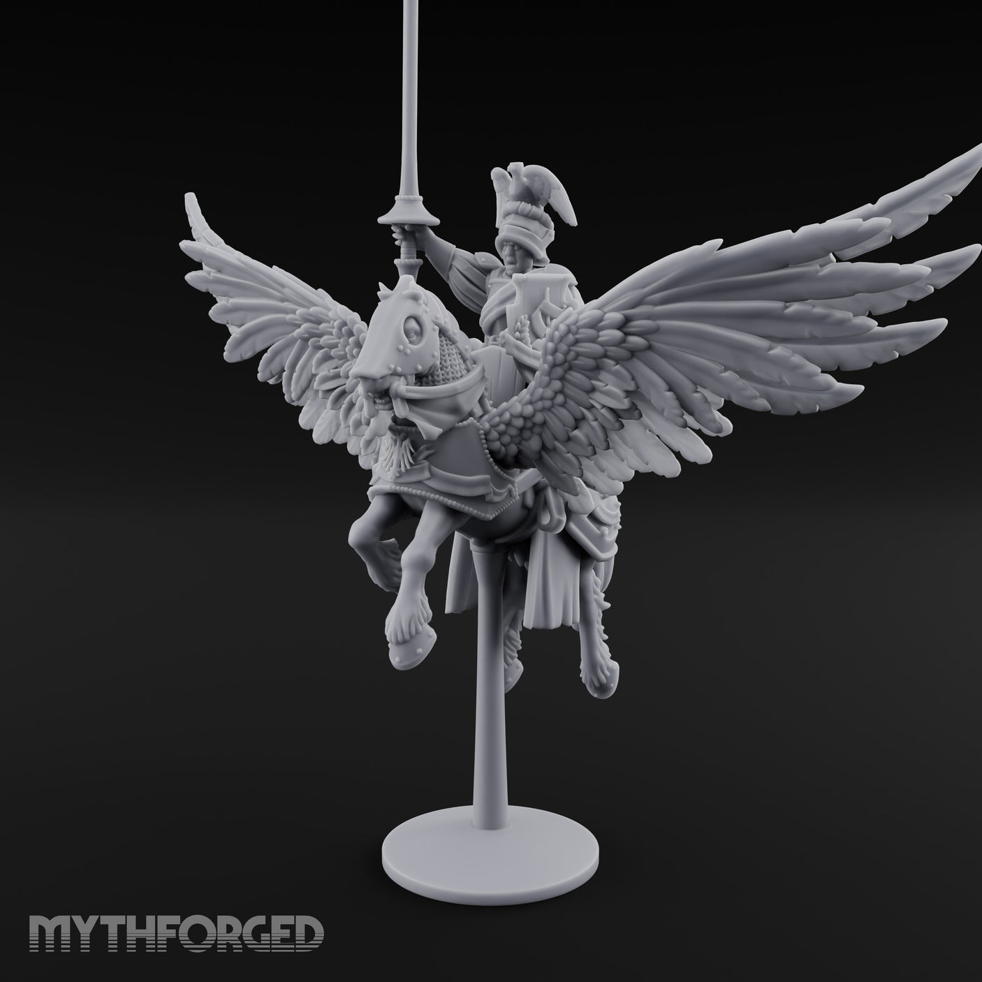 Banner Raised Pegasus Riding Human General on Pegasus Miniature for Dungeons and Dragons, Pathfinder or other TTRPGs