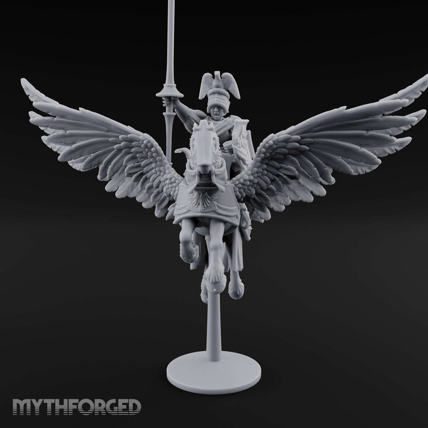 Banner Raised Pegasus Riding Human General on Pegasus Miniature for Dungeons and Dragons, Pathfinder or other TTRPGs
