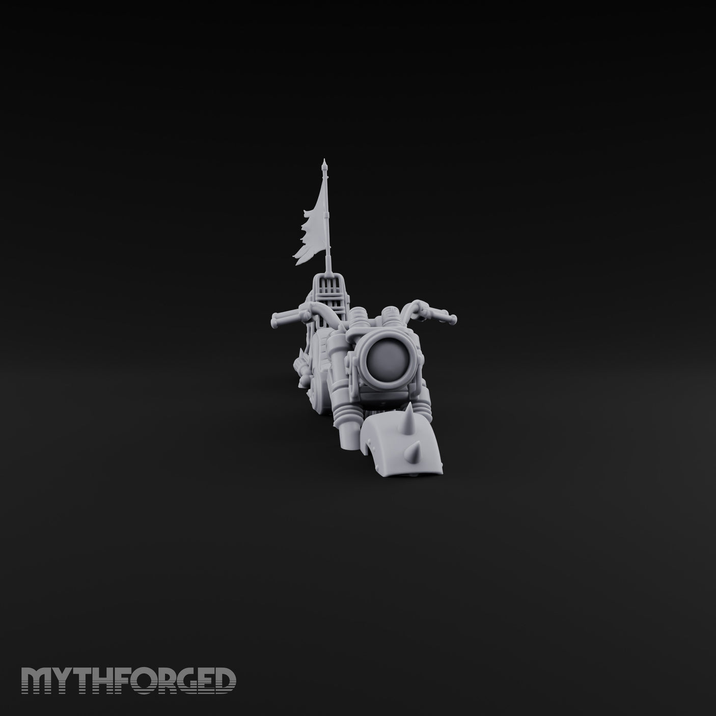 Banner-Topped Spike-Nosed War Motorcycle Miniature for Dungeons and Dragons, Pathfinder or other TTRPGs