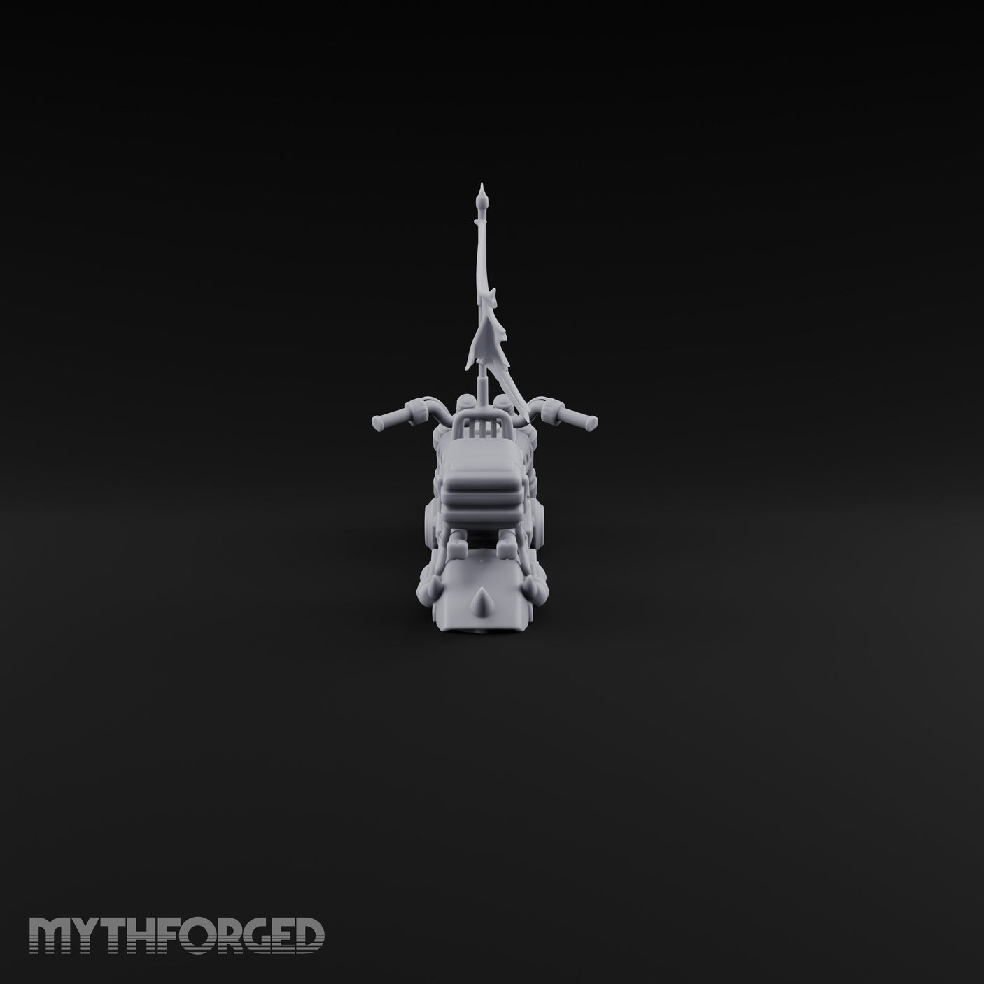Banner-Topped Spike-Nosed War Motorcycle Miniature for Dungeons and Dragons, Pathfinder or other TTRPGs