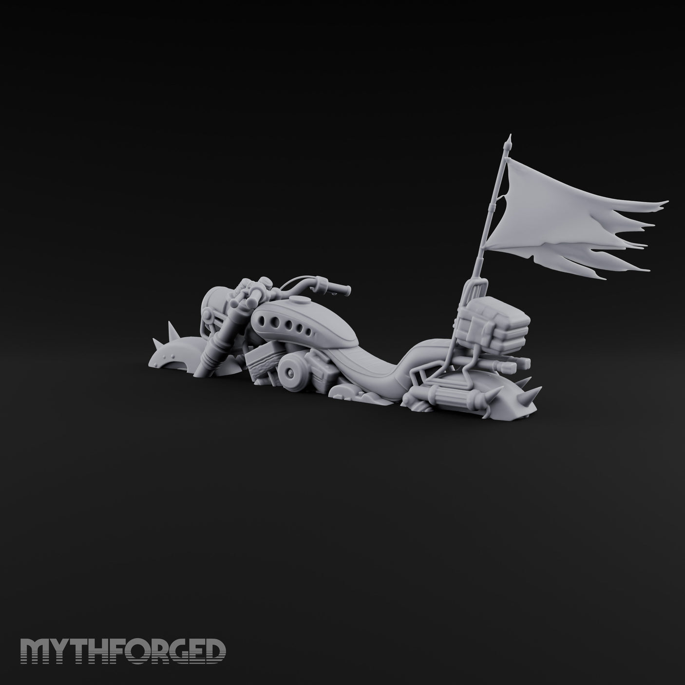 Banner-Topped Spike-Nosed War Motorcycle Miniature for Dungeons and Dragons, Pathfinder or other TTRPGs